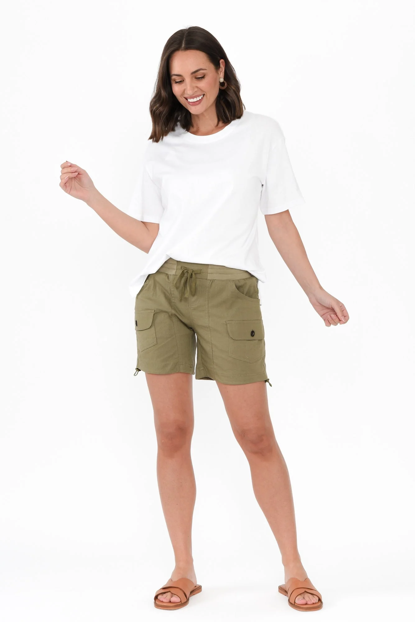 Nikki Khaki Drawstring Shorts - Image 2
