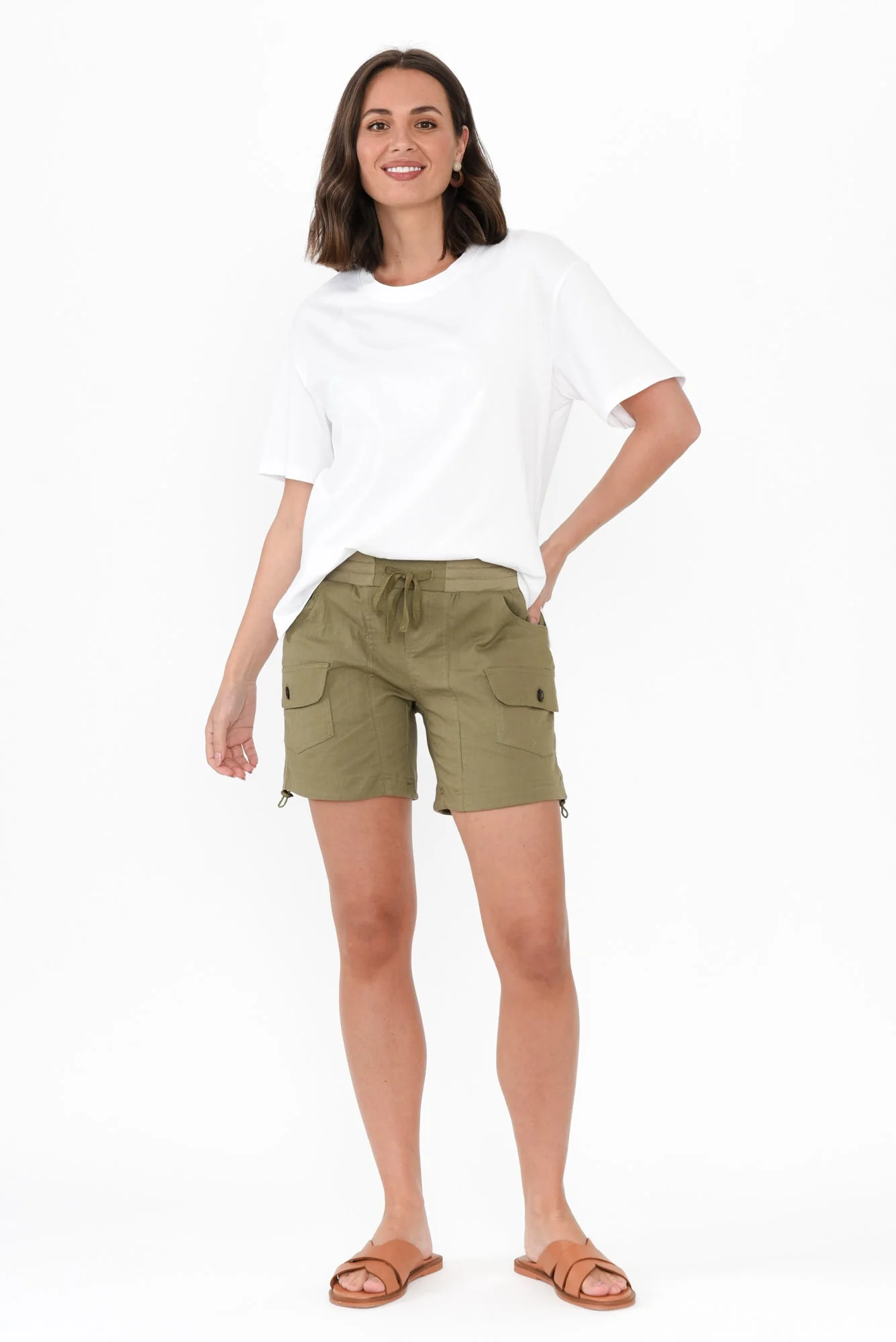 Nikki Khaki Drawstring Shorts - Image 6
