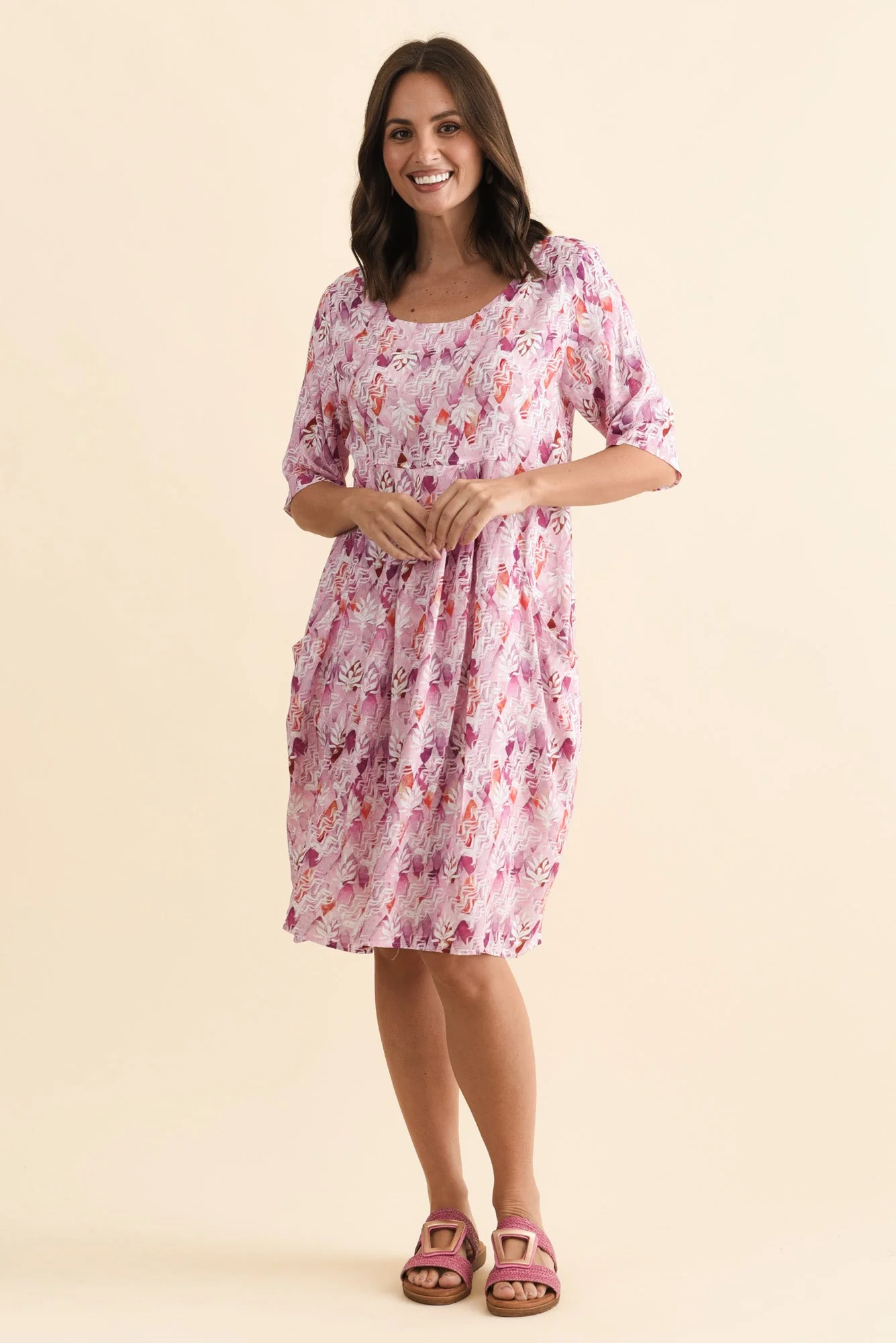 Nina Pink Abstract Pocket Dress - Image 2