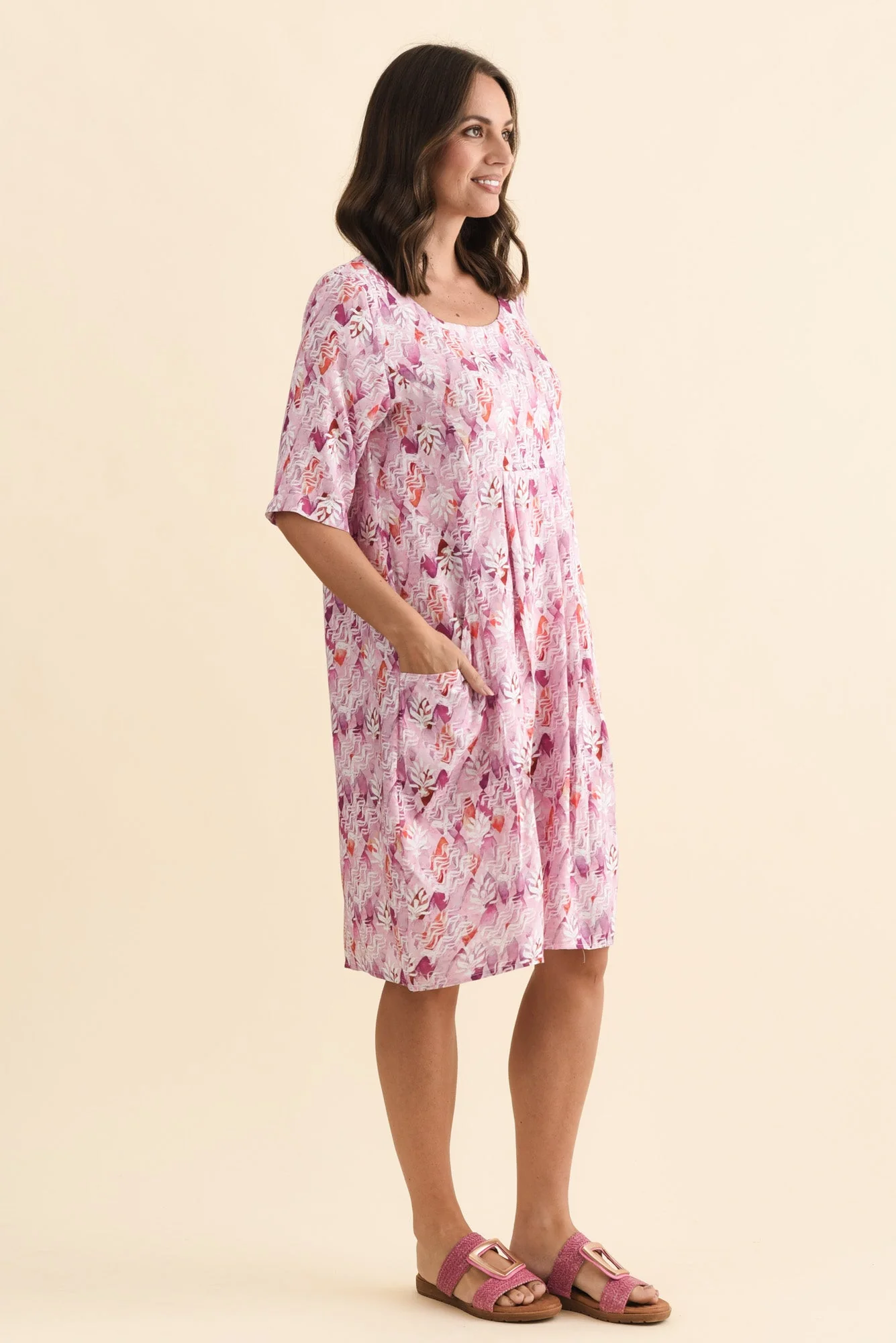 Nina Pink Abstract Pocket Dress - Image 3