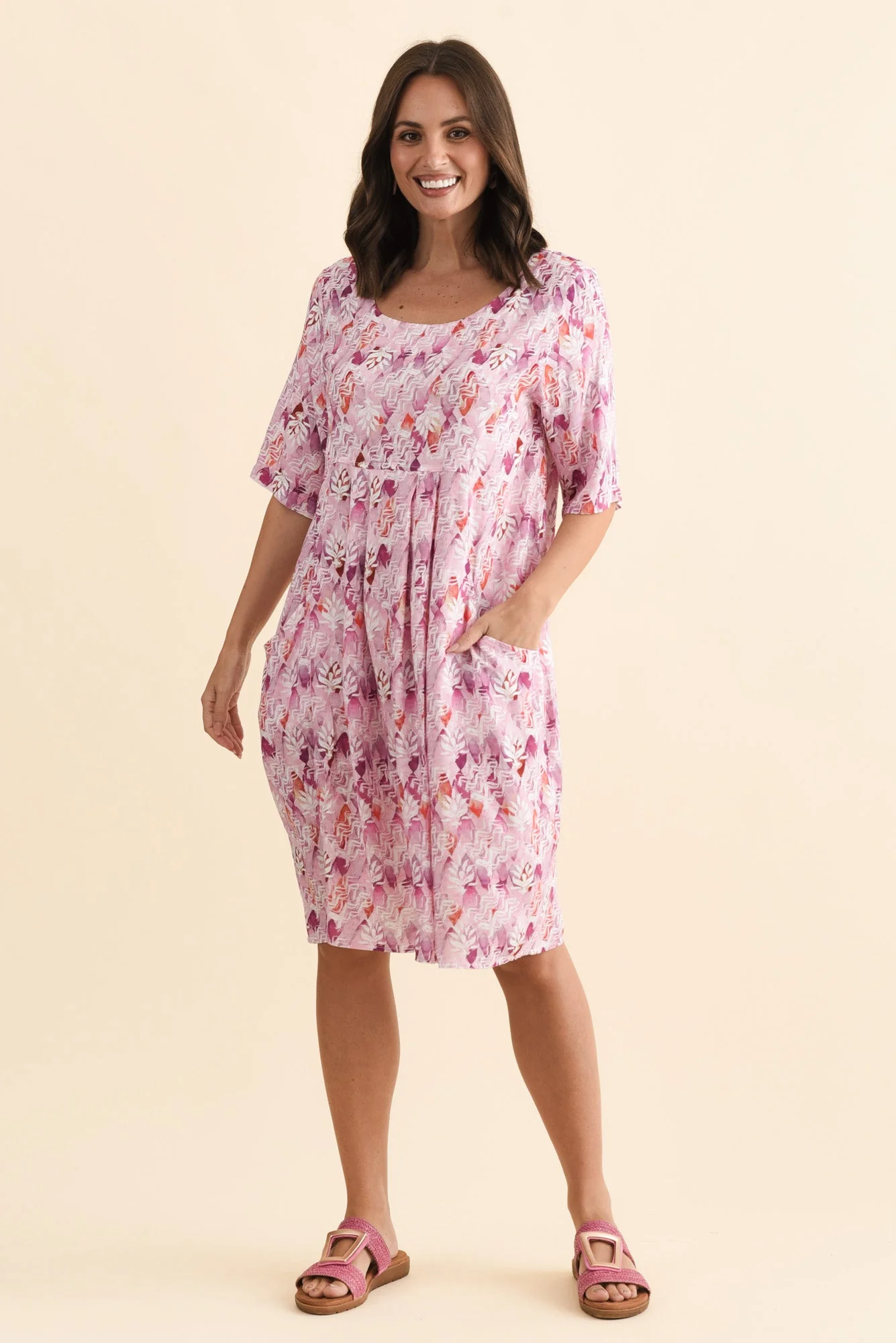 Nina Pink Abstract Pocket Dress - Image 6