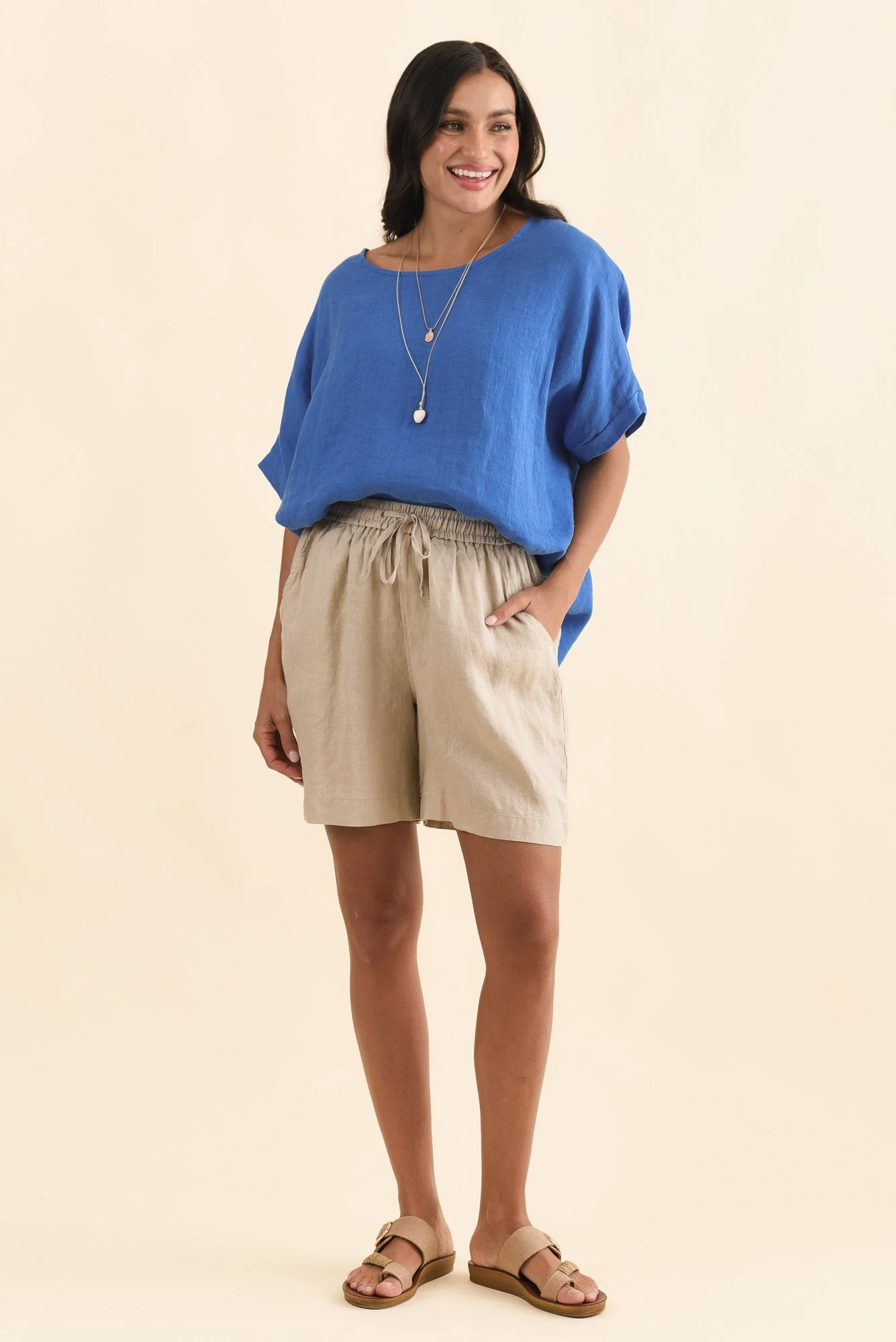 Nirah Beige Linen Pocket Shorts - Image 2