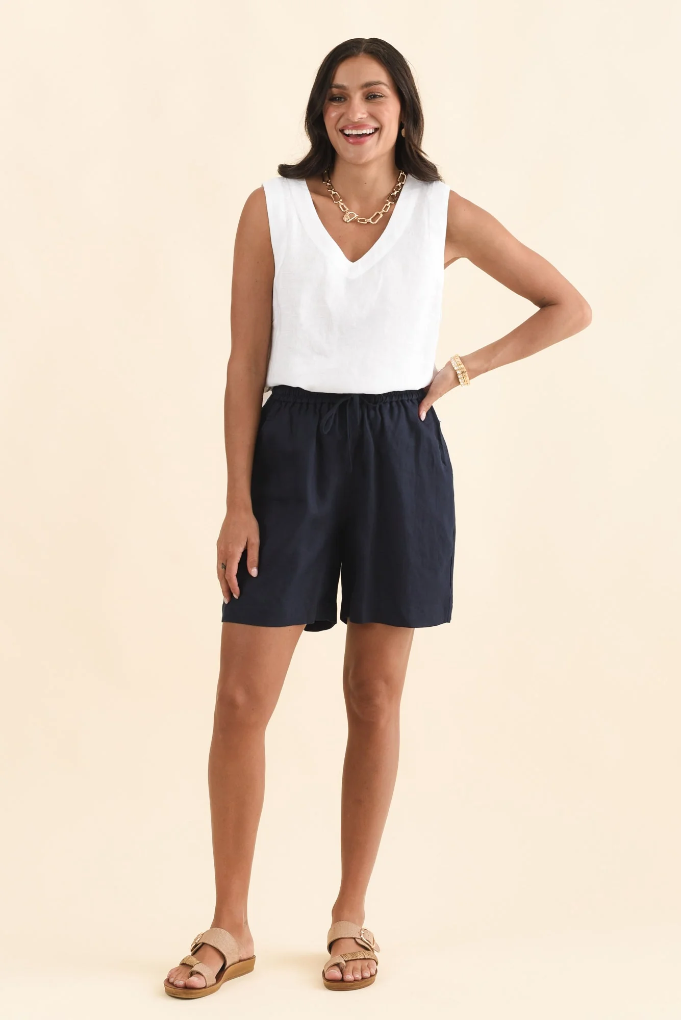 Nirah Navy Linen Pocket Shorts - Image 2