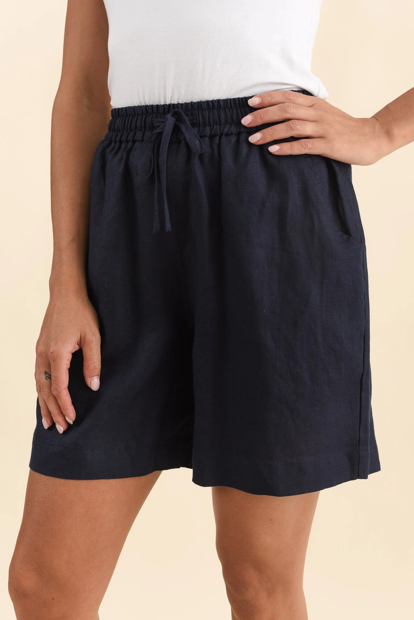 Nirah Navy Linen Pocket Shorts - Image 5