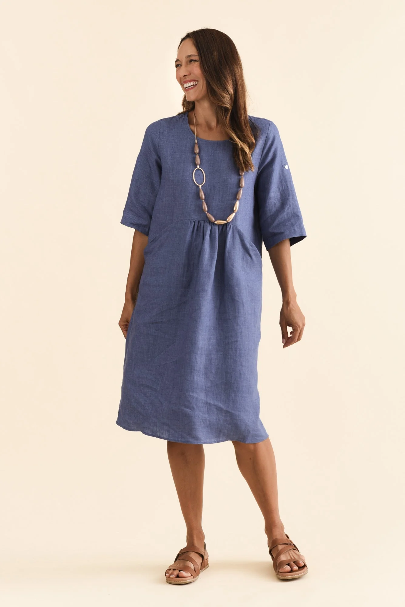 Nolita Dark Blue Linen Pocket Dress - Image 2