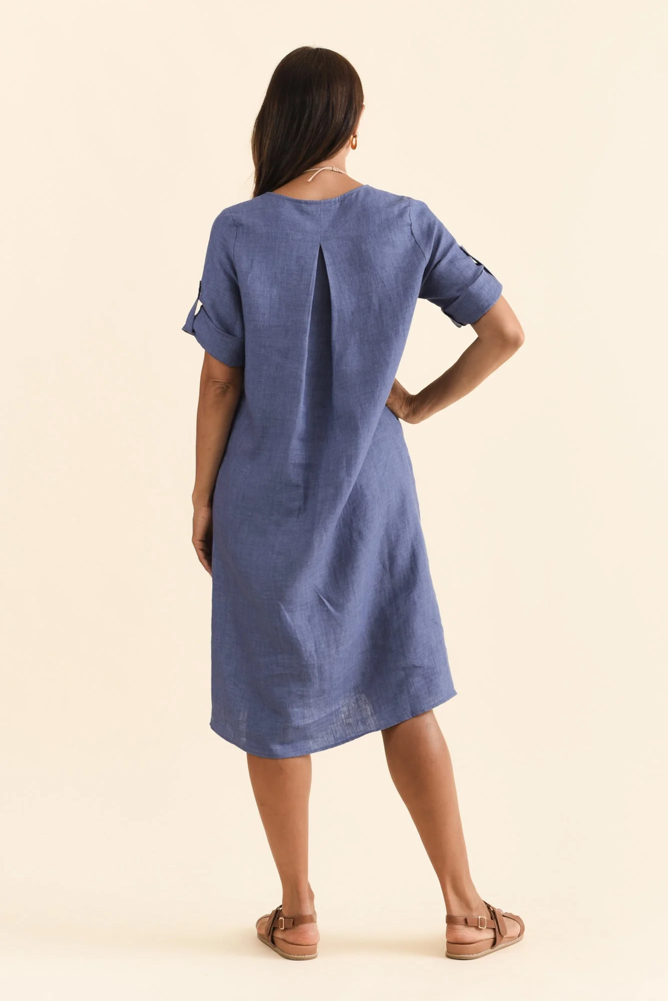 Nolita Dark Blue Linen Pocket Dress - Image 4