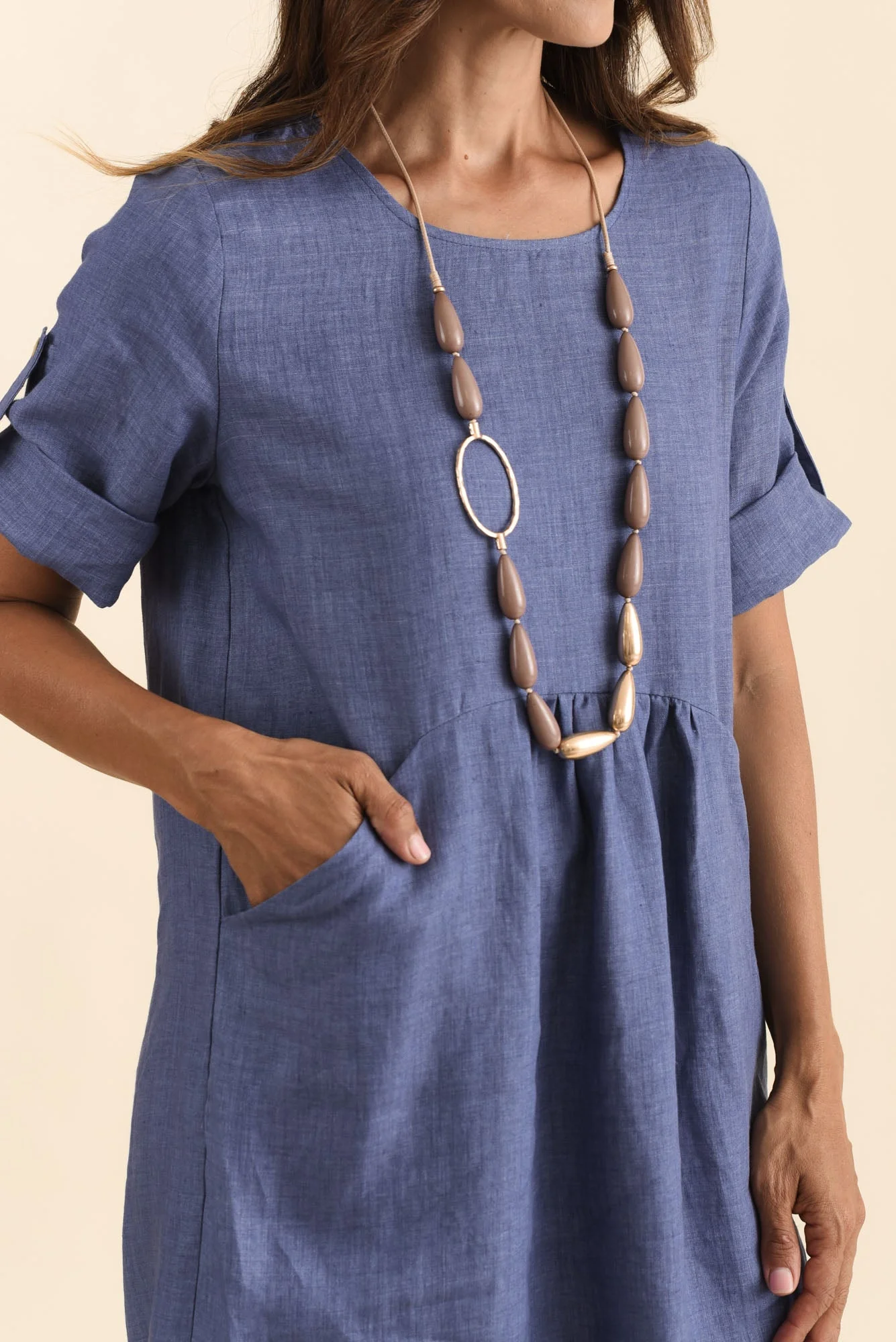 Nolita Dark Blue Linen Pocket Dress - Image 5