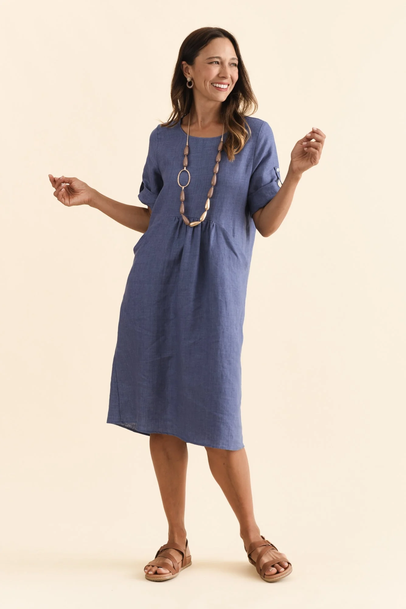 Nolita Dark Blue Linen Pocket Dress - Image 6
