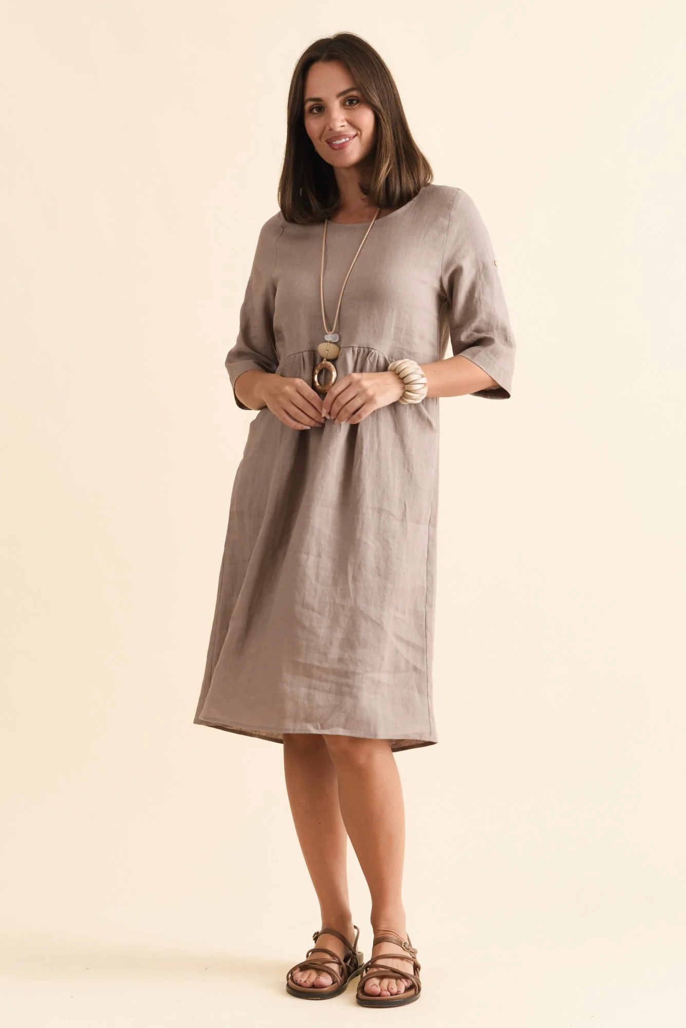 Nolita Mocha Linen Pocket Dress - Image 2