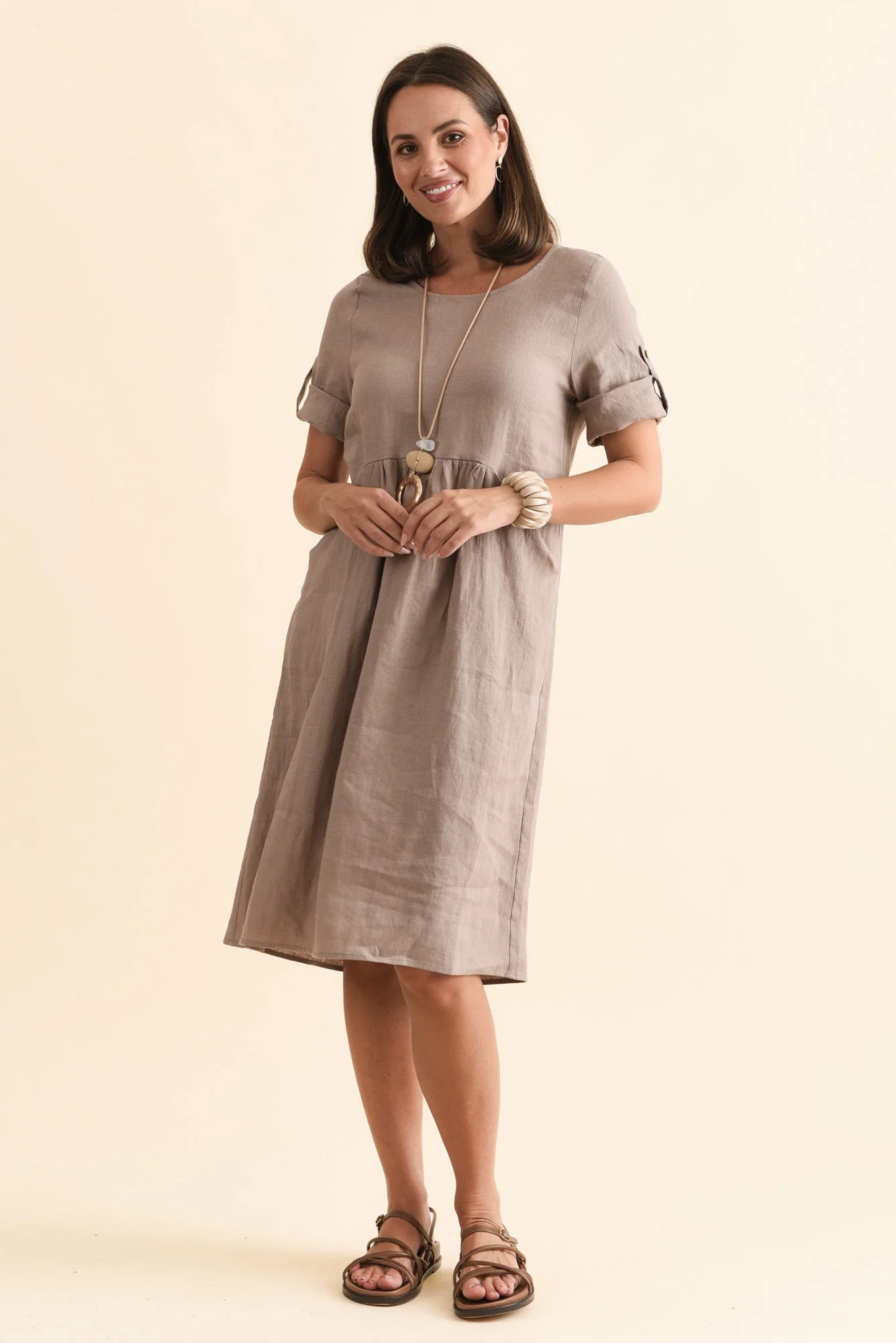Nolita Mocha Linen Pocket Dress - Image 6