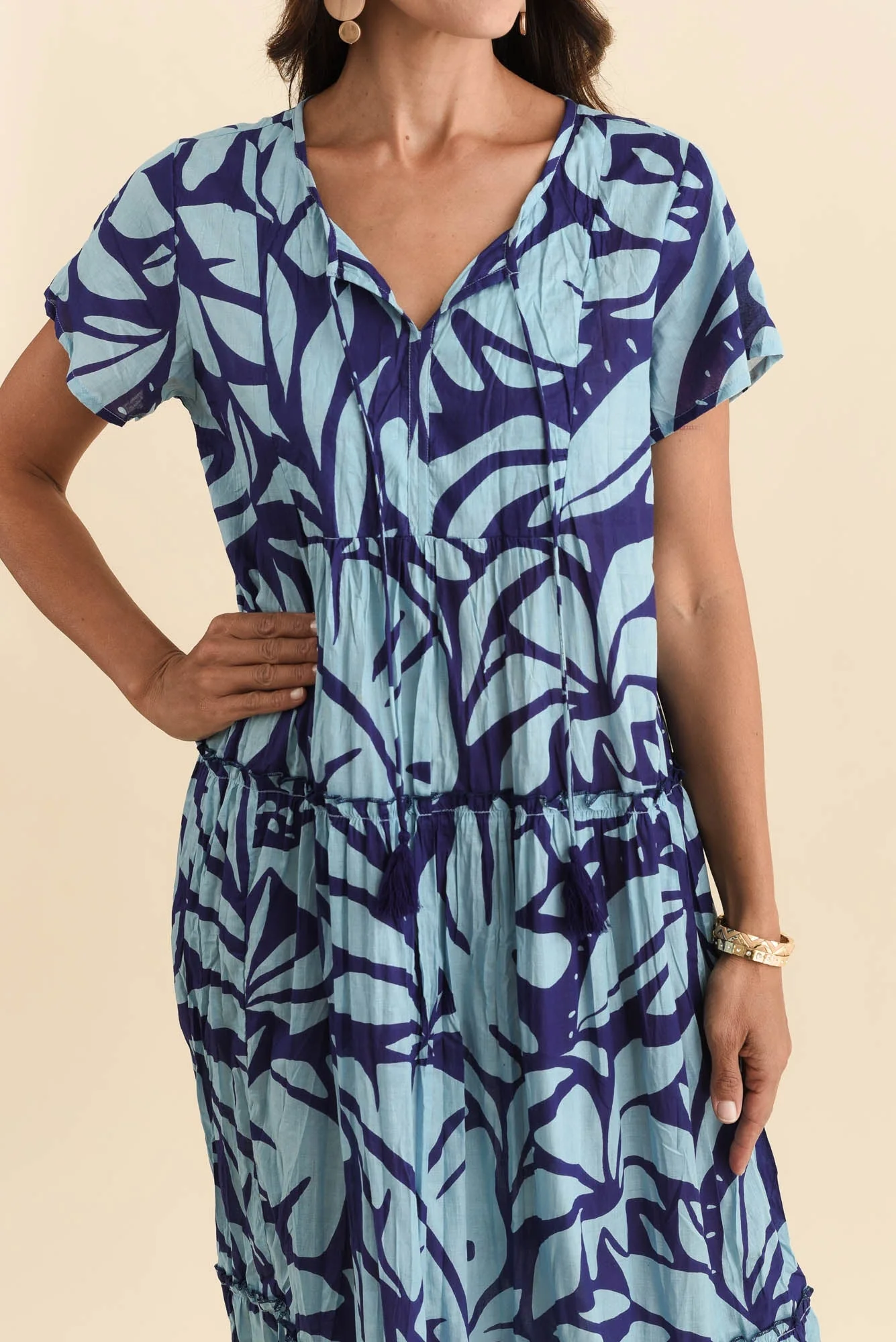 Nona Blue Botanical Crinkle Cotton Maxi Dress - Image 6