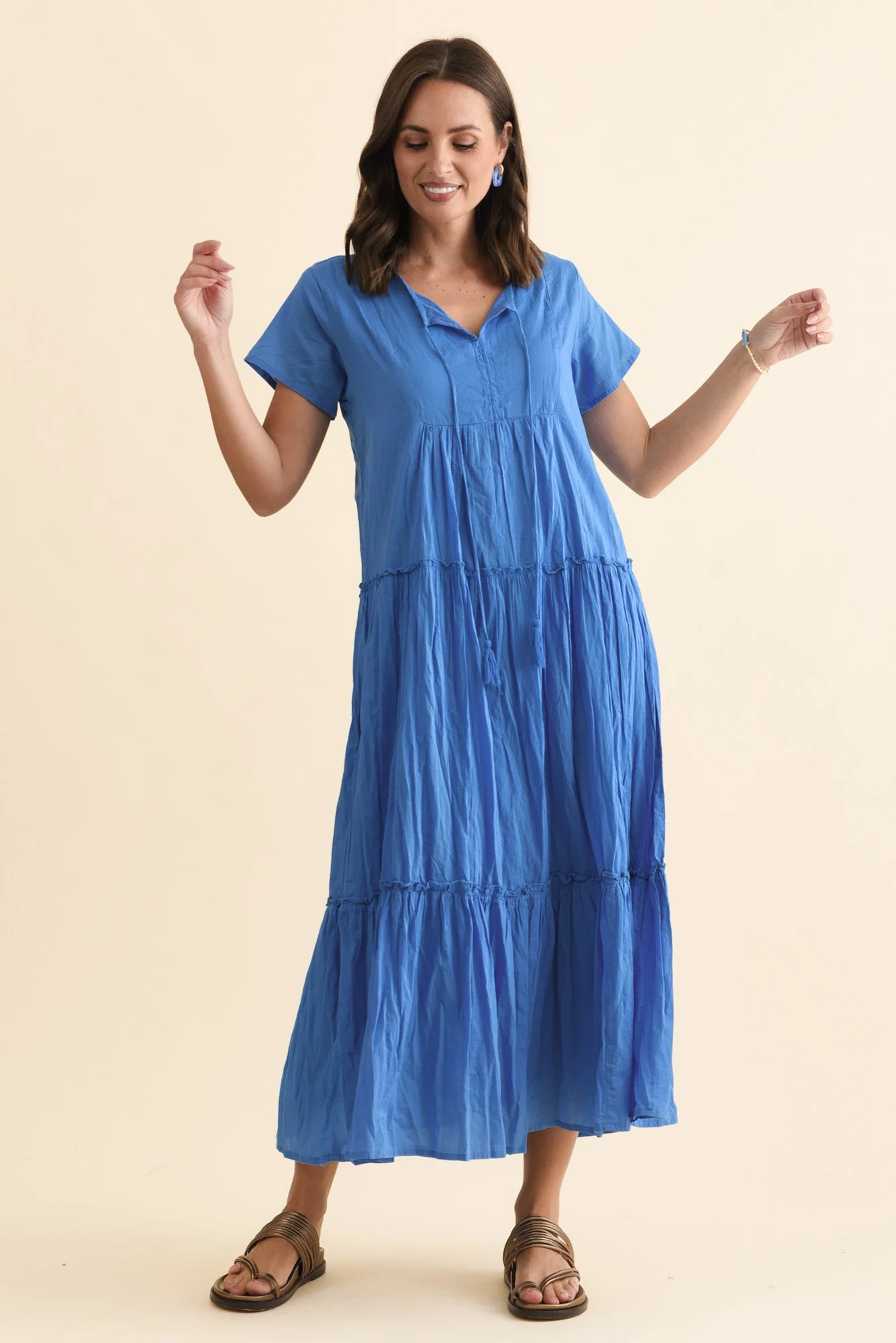 Nona Blue Crinkle Cotton Maxi Dress - Image 2