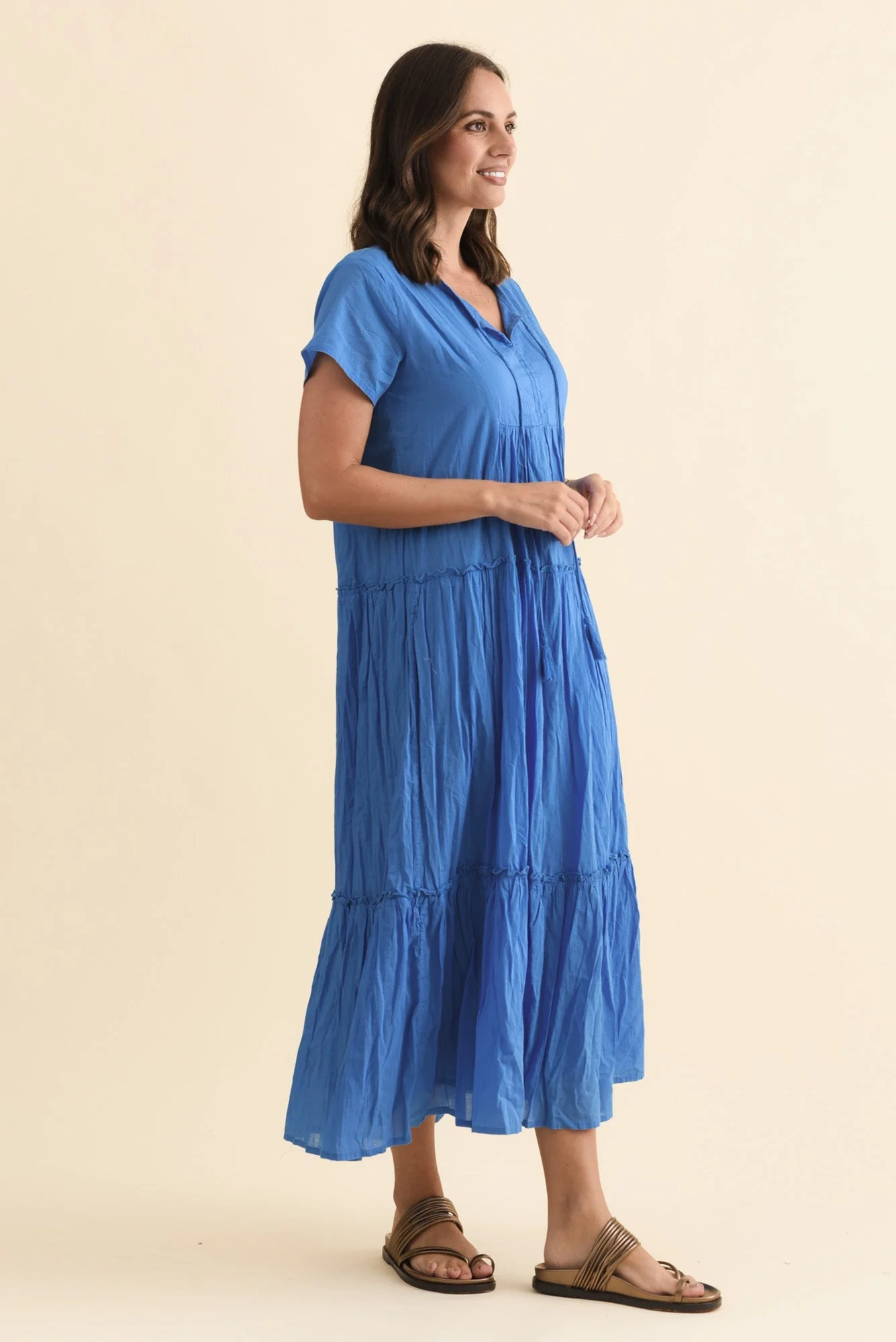 Nona Blue Crinkle Cotton Maxi Dress - Image 3