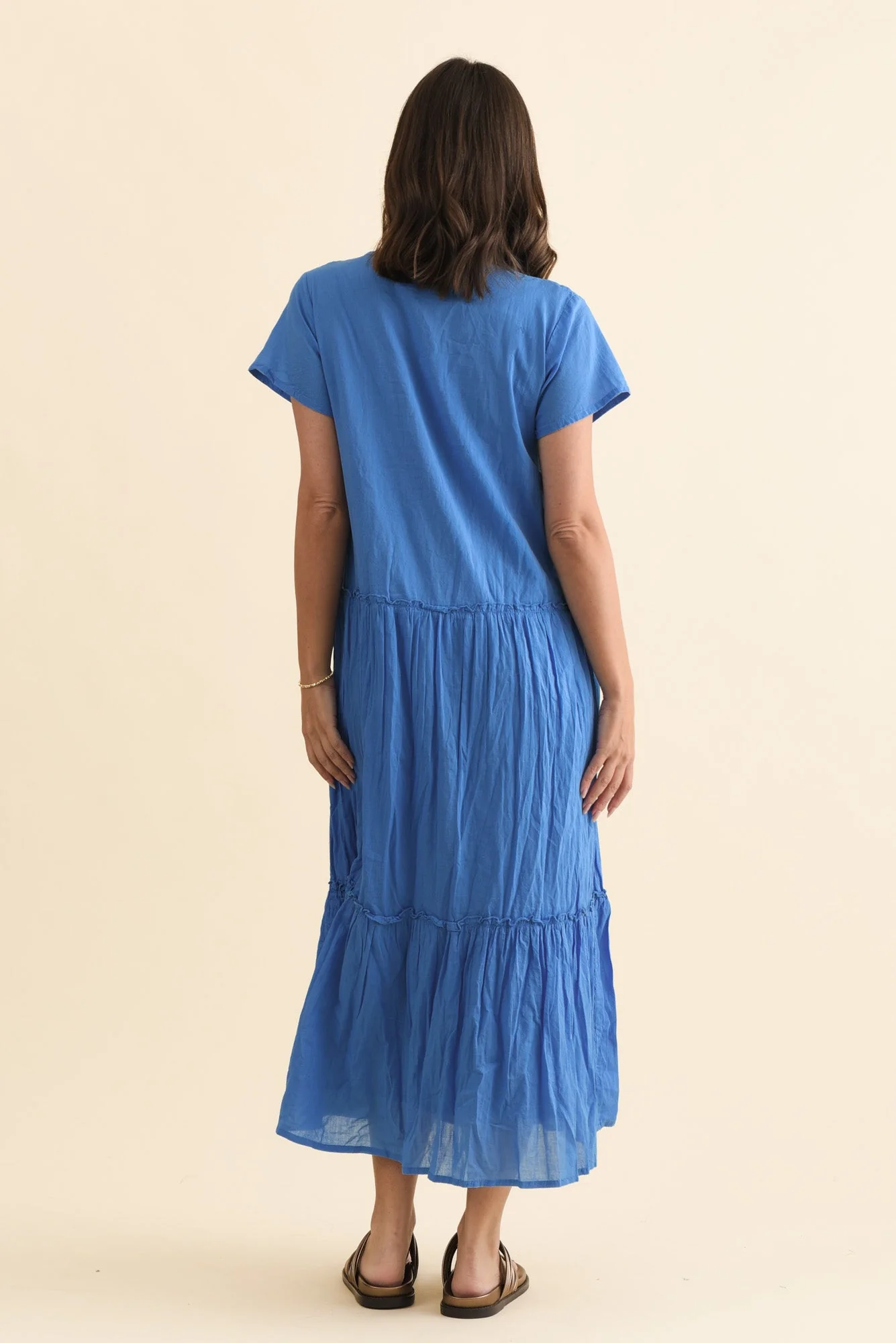 Nona Blue Crinkle Cotton Maxi Dress - Image 4