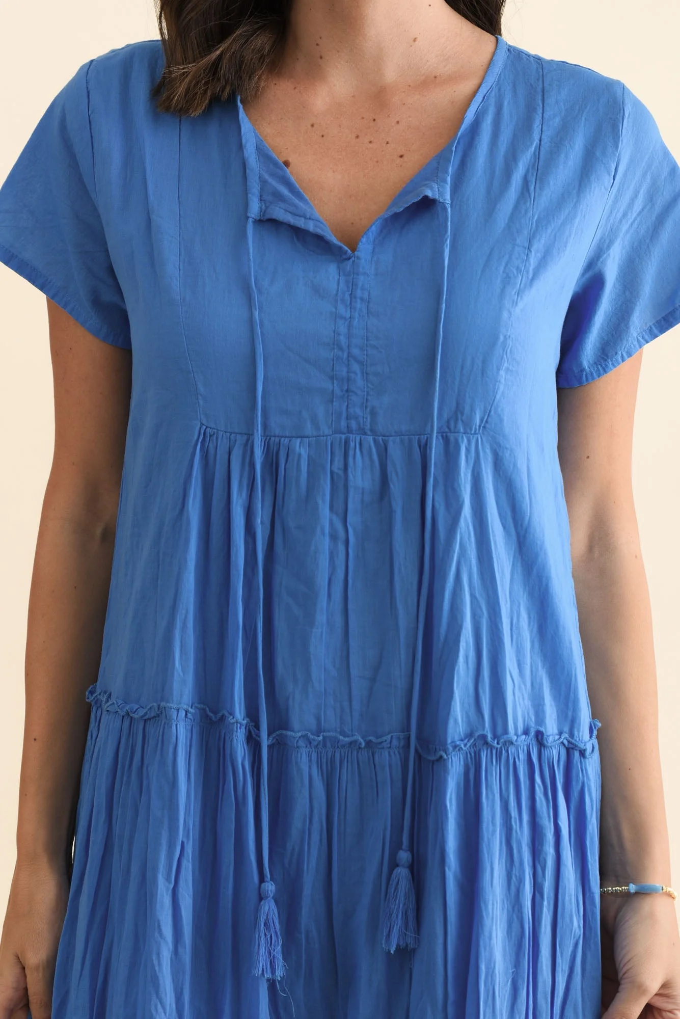 Nona Blue Crinkle Cotton Maxi Dress - Image 5