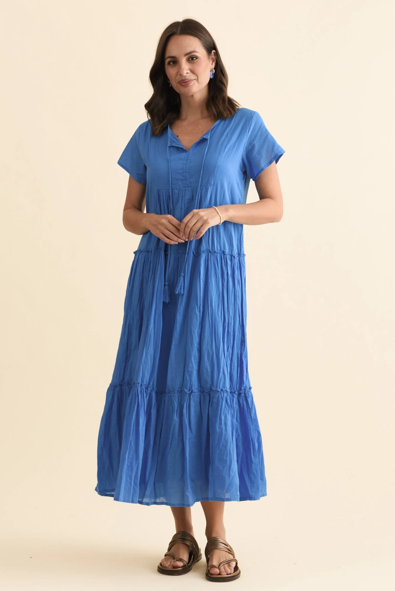 Nona Blue Crinkle Cotton Maxi Dress - Image 6