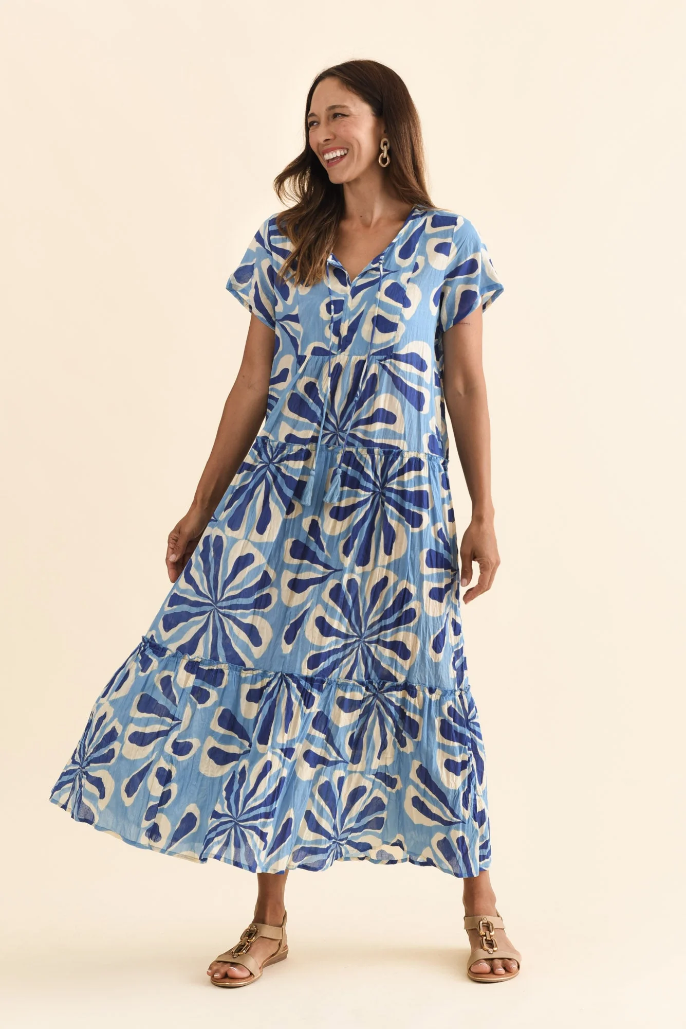 Nona Blue Daisy Crinkle Cotton Maxi Dress - Image 2
