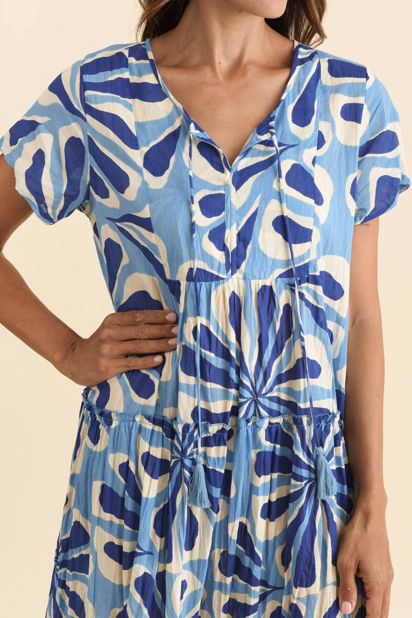 Nona Blue Daisy Crinkle Cotton Maxi Dress - Image 5