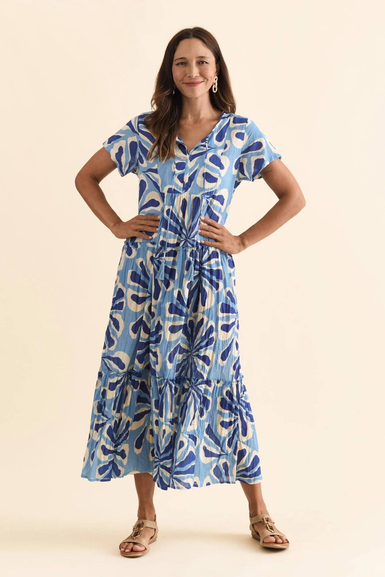 Nona Blue Daisy Crinkle Cotton Maxi Dress - Image 6