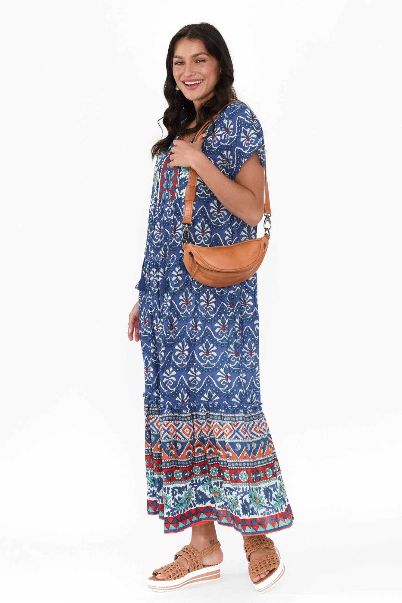Nona Cobalt Mosaic Crinkle Cotton Maxi Dress - Image 2