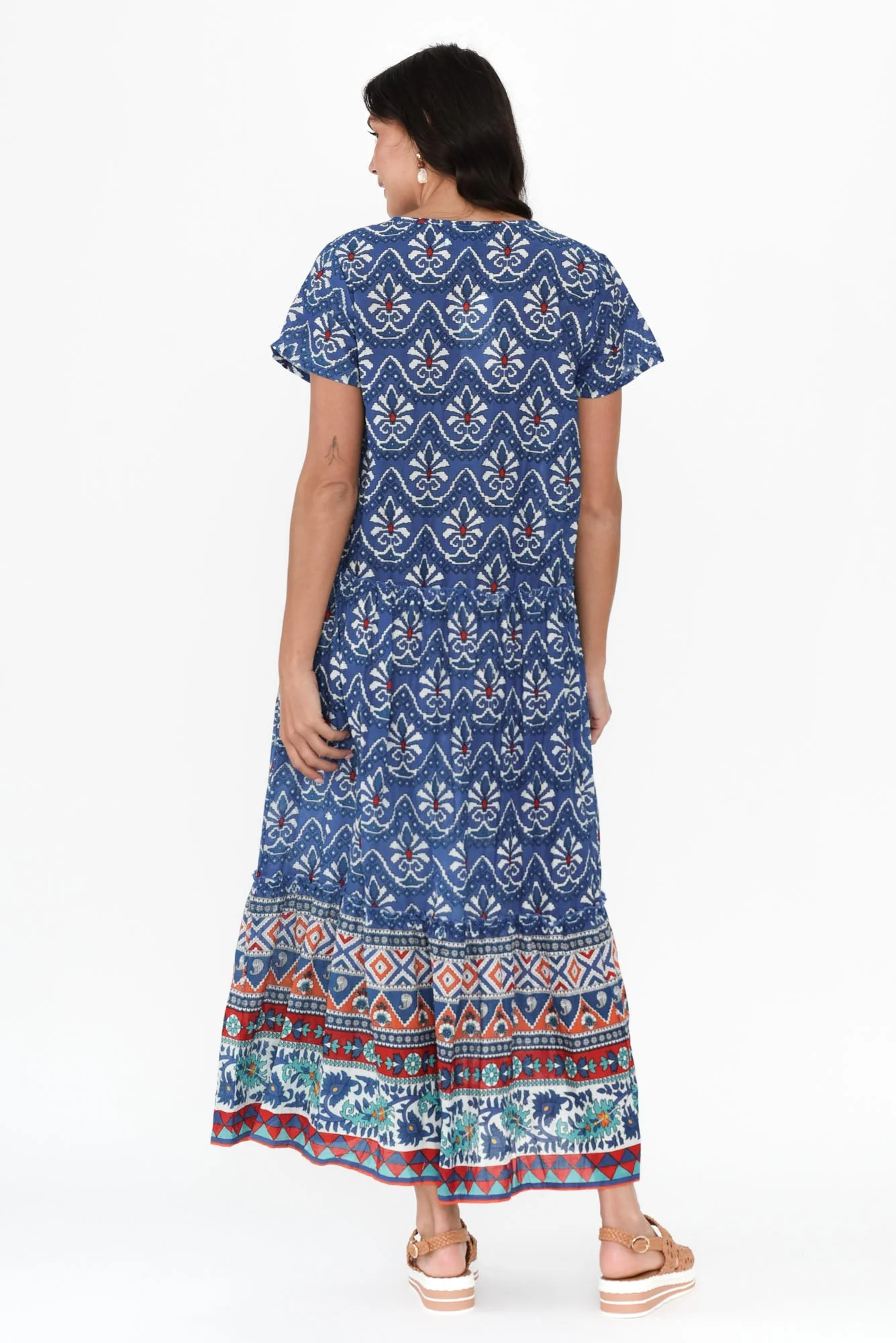 Nona Cobalt Mosaic Crinkle Cotton Maxi Dress - Image 4