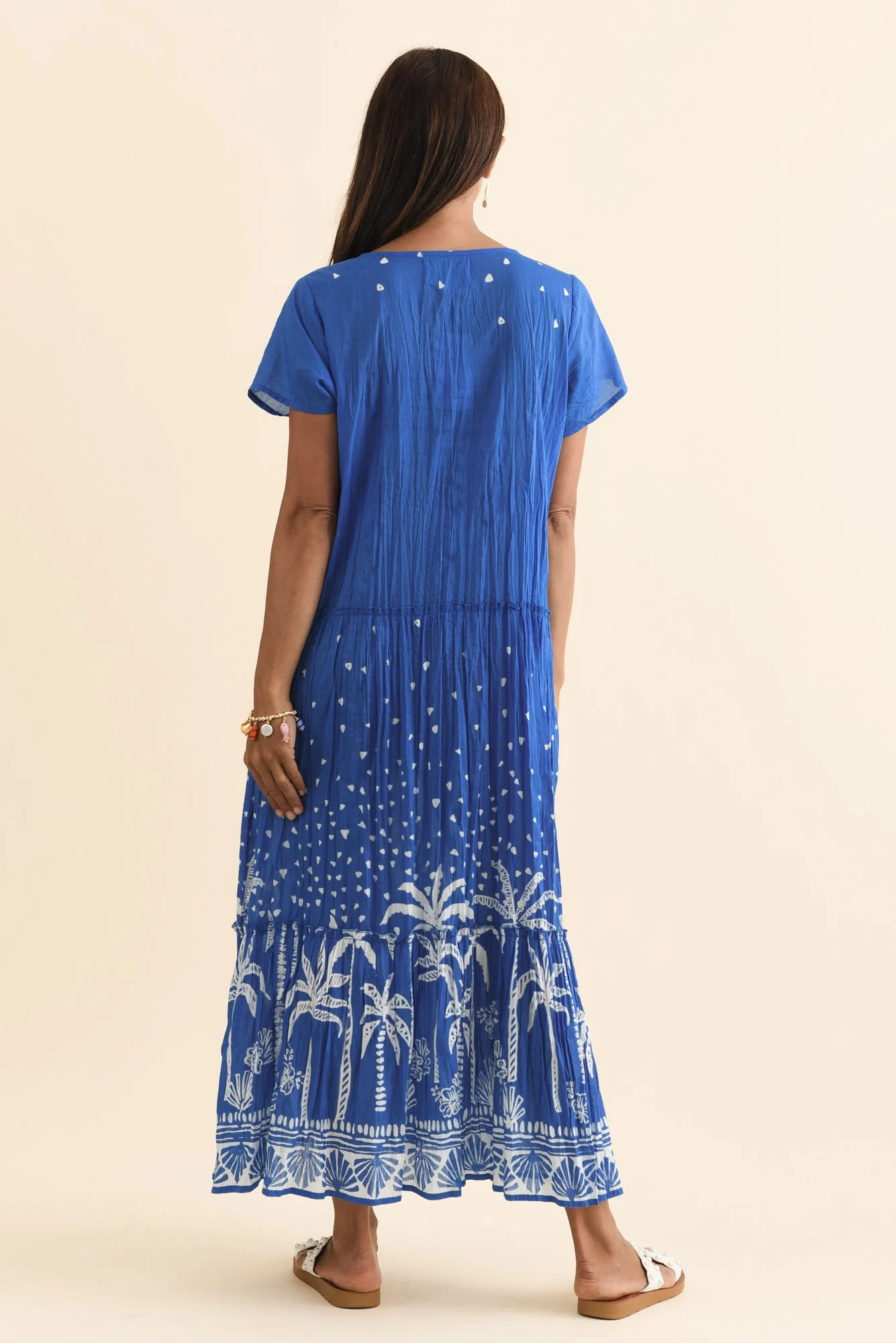 Nona Cobalt Palm Crinkle Cotton Maxi Dress - Image 4