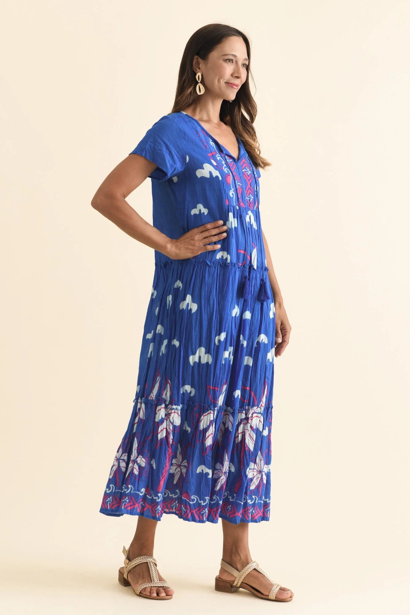Nona Cobalt Seaside Crinkle Cotton Maxi Dress - Image 4