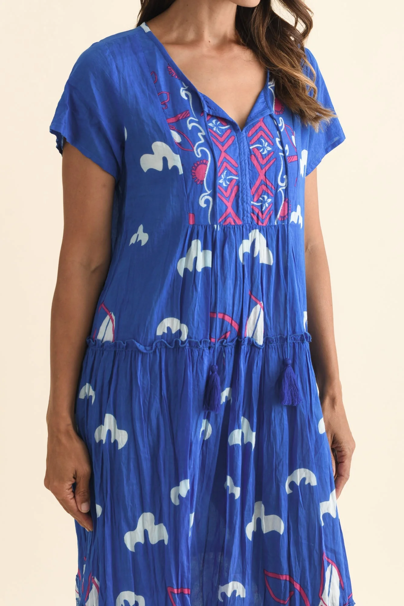 Nona Cobalt Seaside Crinkle Cotton Maxi Dress - Image 6