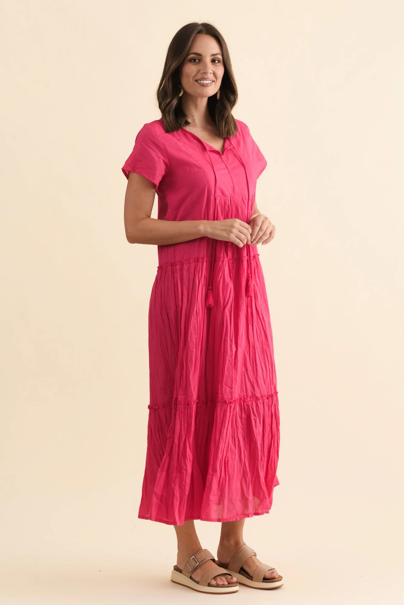 Nona Fuchsia Crinkle Cotton Maxi Dress - Image 3