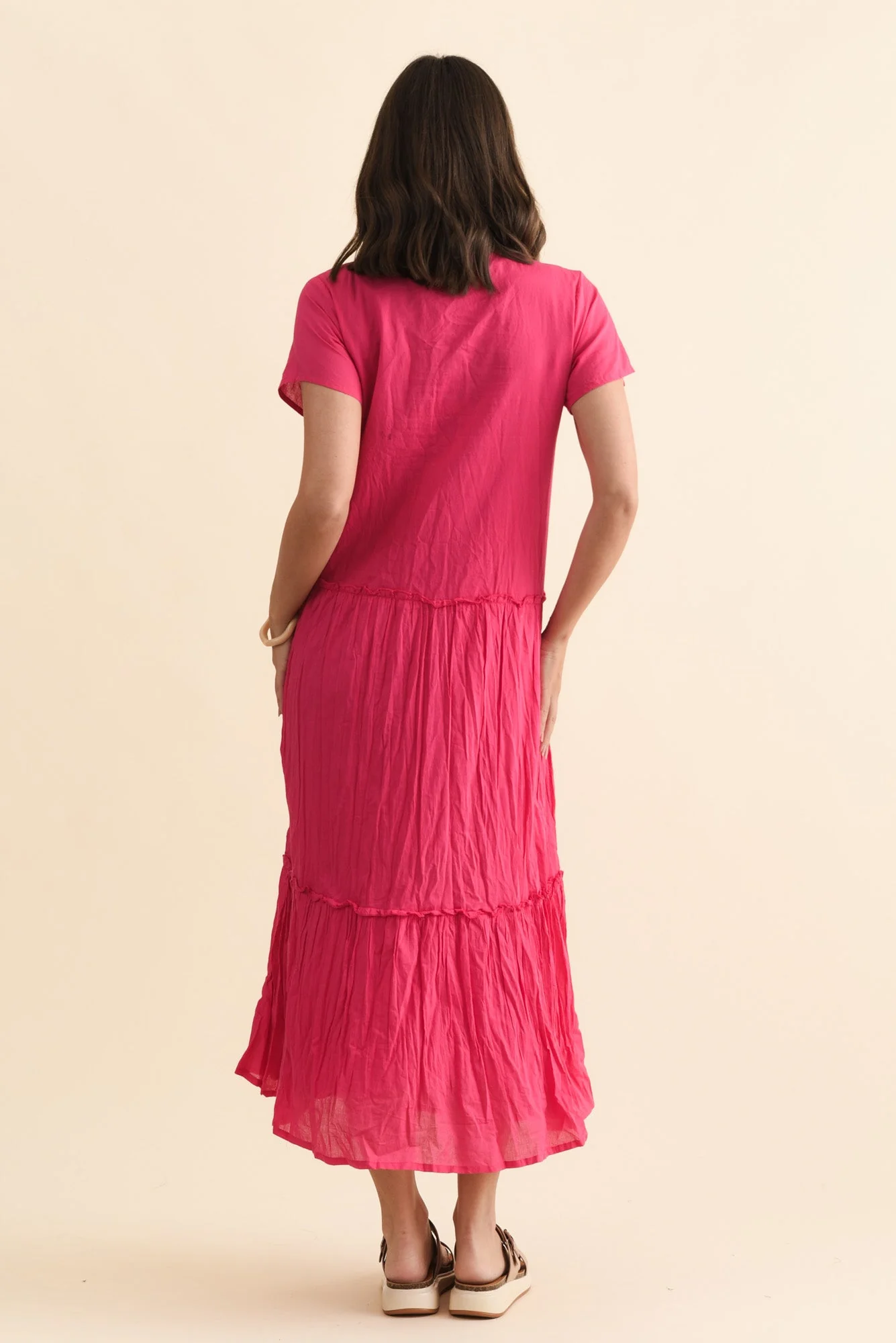 Nona Fuchsia Crinkle Cotton Maxi Dress - Image 4