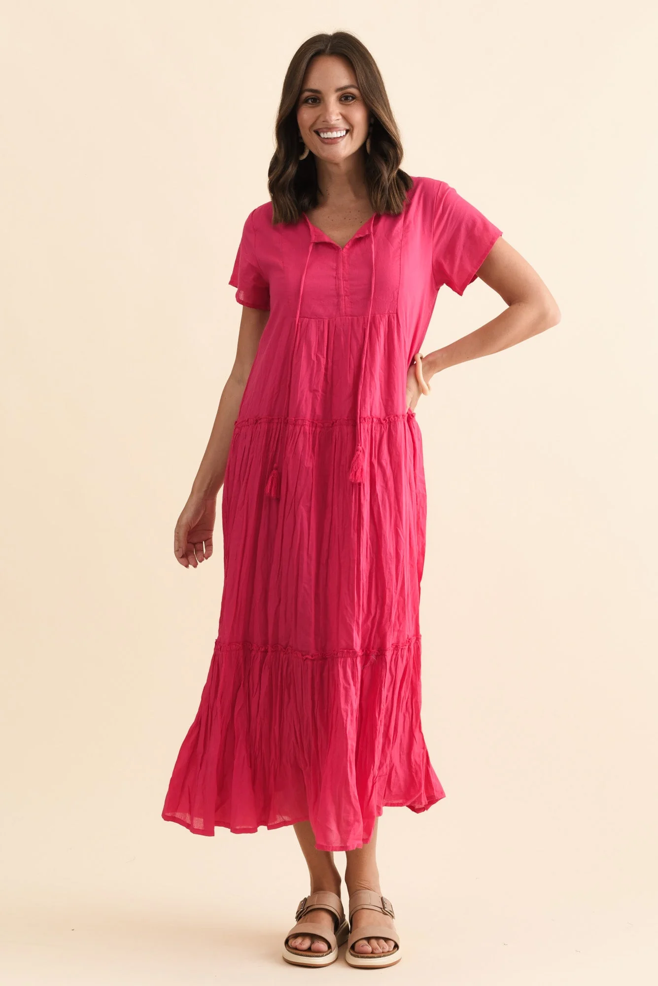 Nona Fuchsia Crinkle Cotton Maxi Dress - Image 6