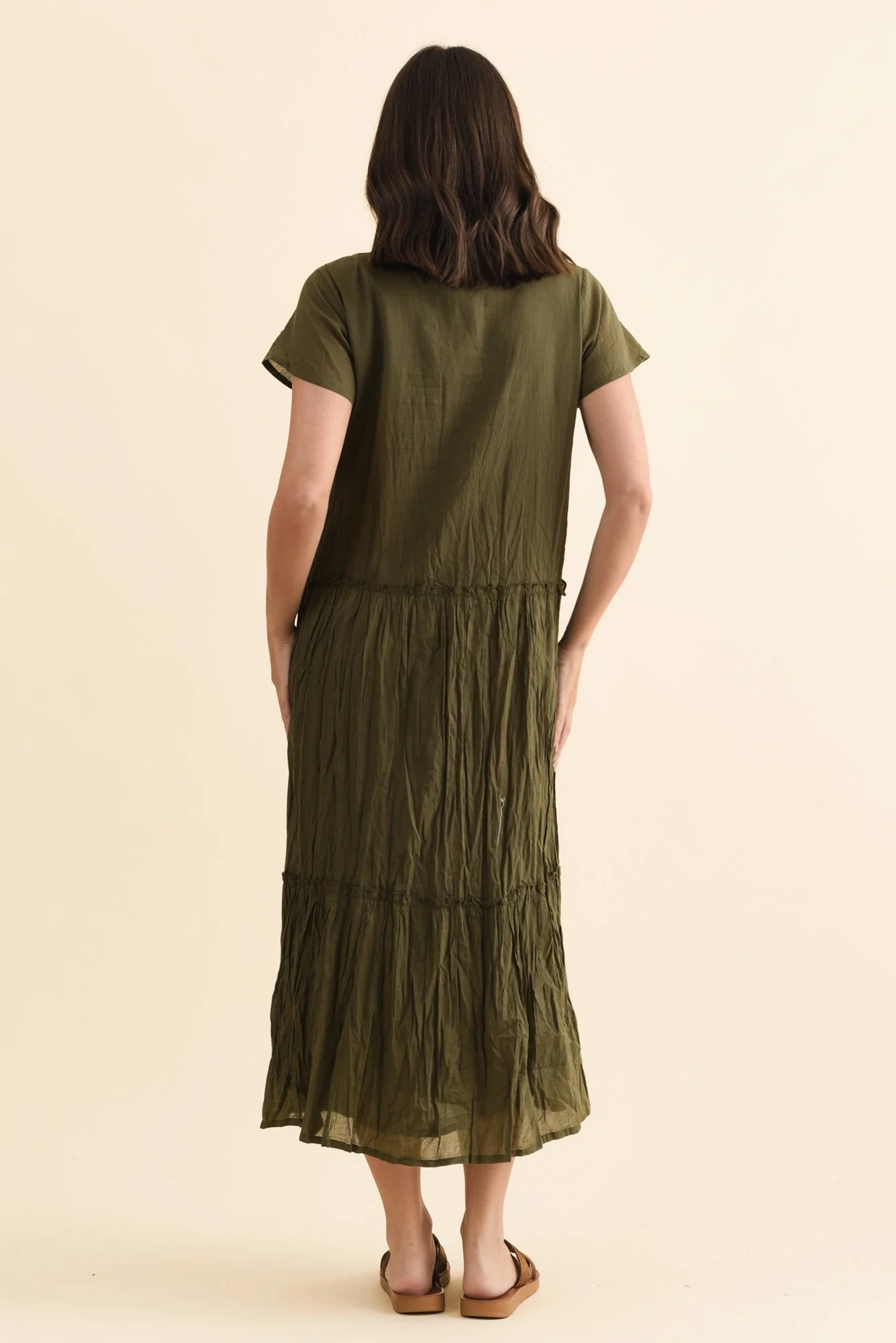 Nona Khaki Crinkle Cotton Maxi Dress - Image 4