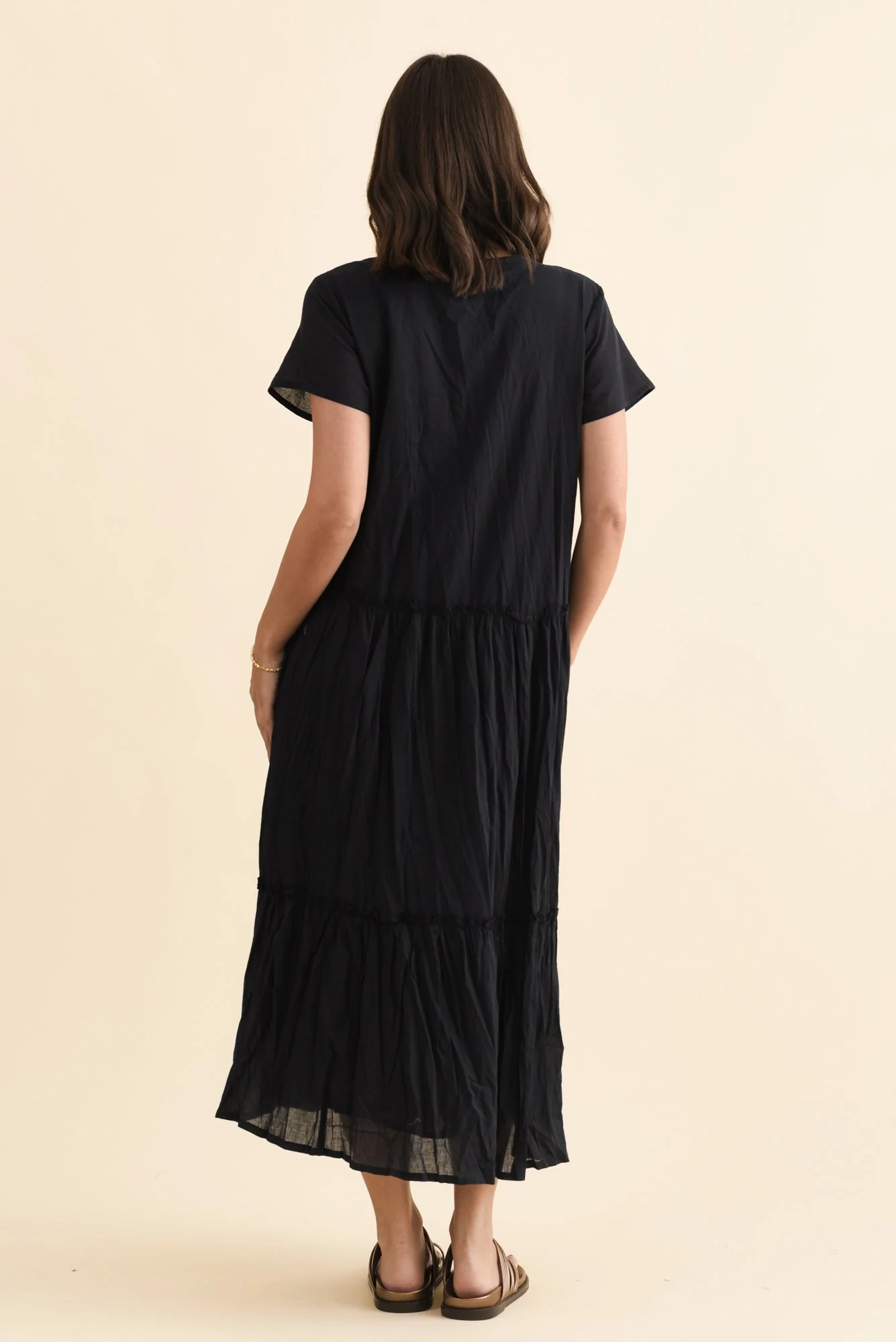 Nona Navy Crinkle Cotton Maxi Dress - Image 5
