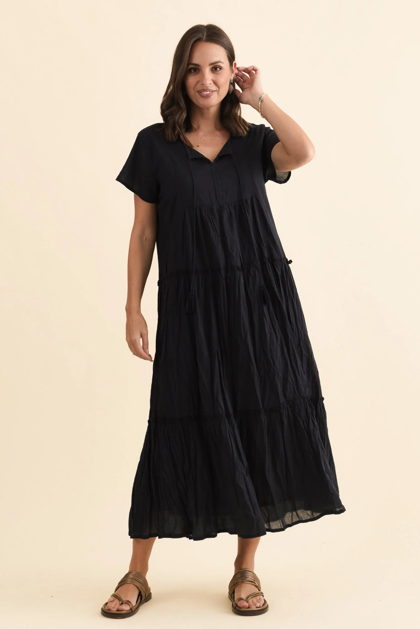Nona Navy Crinkle Cotton Maxi Dress - Image 7