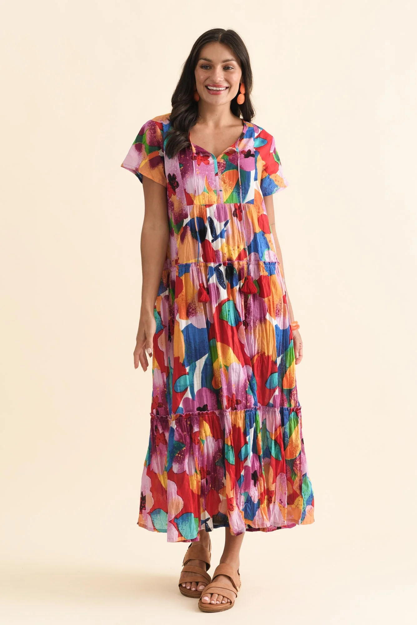 Nona Pink Bloom Crinkle Cotton Maxi Dress - Image 2