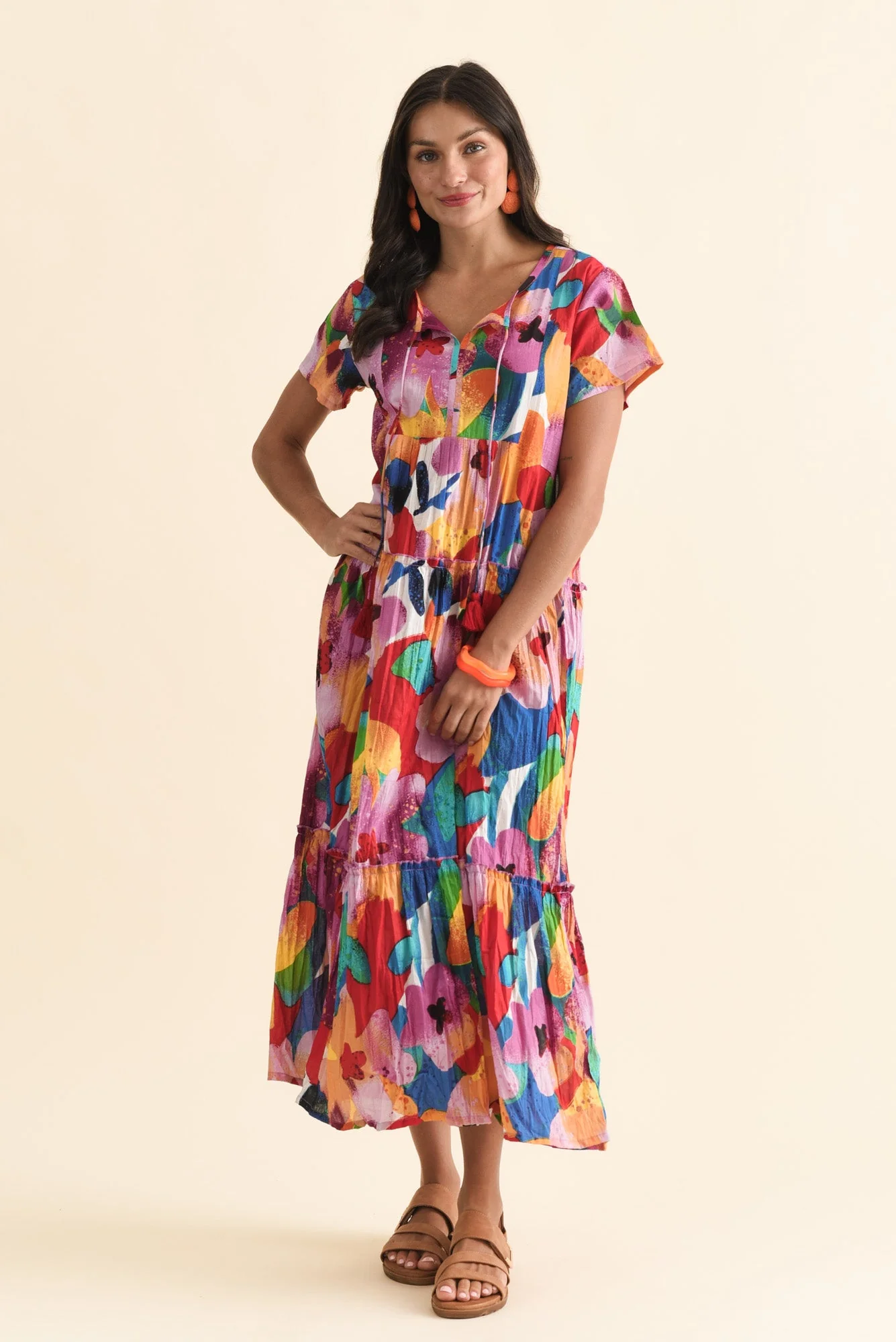 Nona Pink Bloom Crinkle Cotton Maxi Dress - Image 3