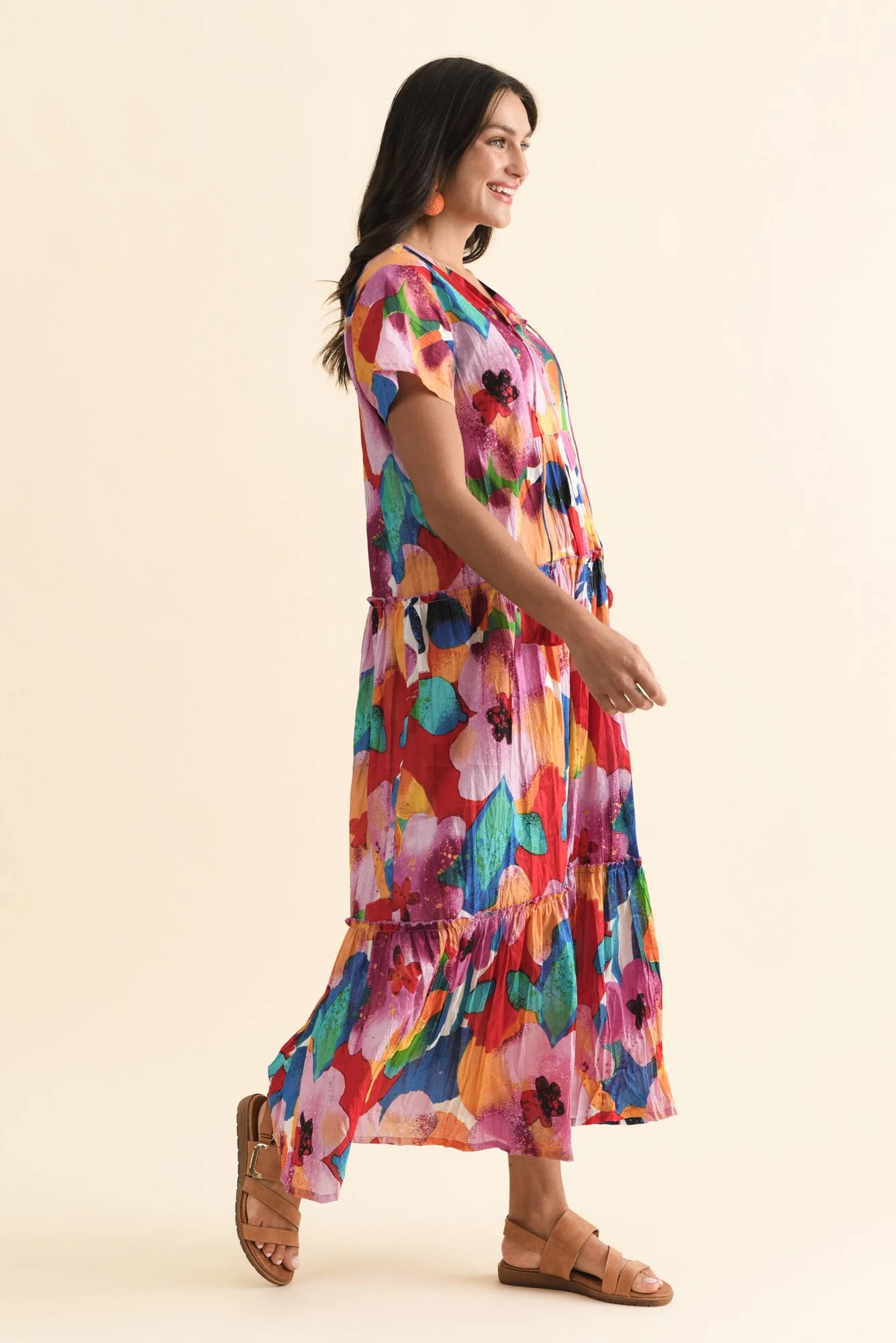 Nona Pink Bloom Crinkle Cotton Maxi Dress - Image 4