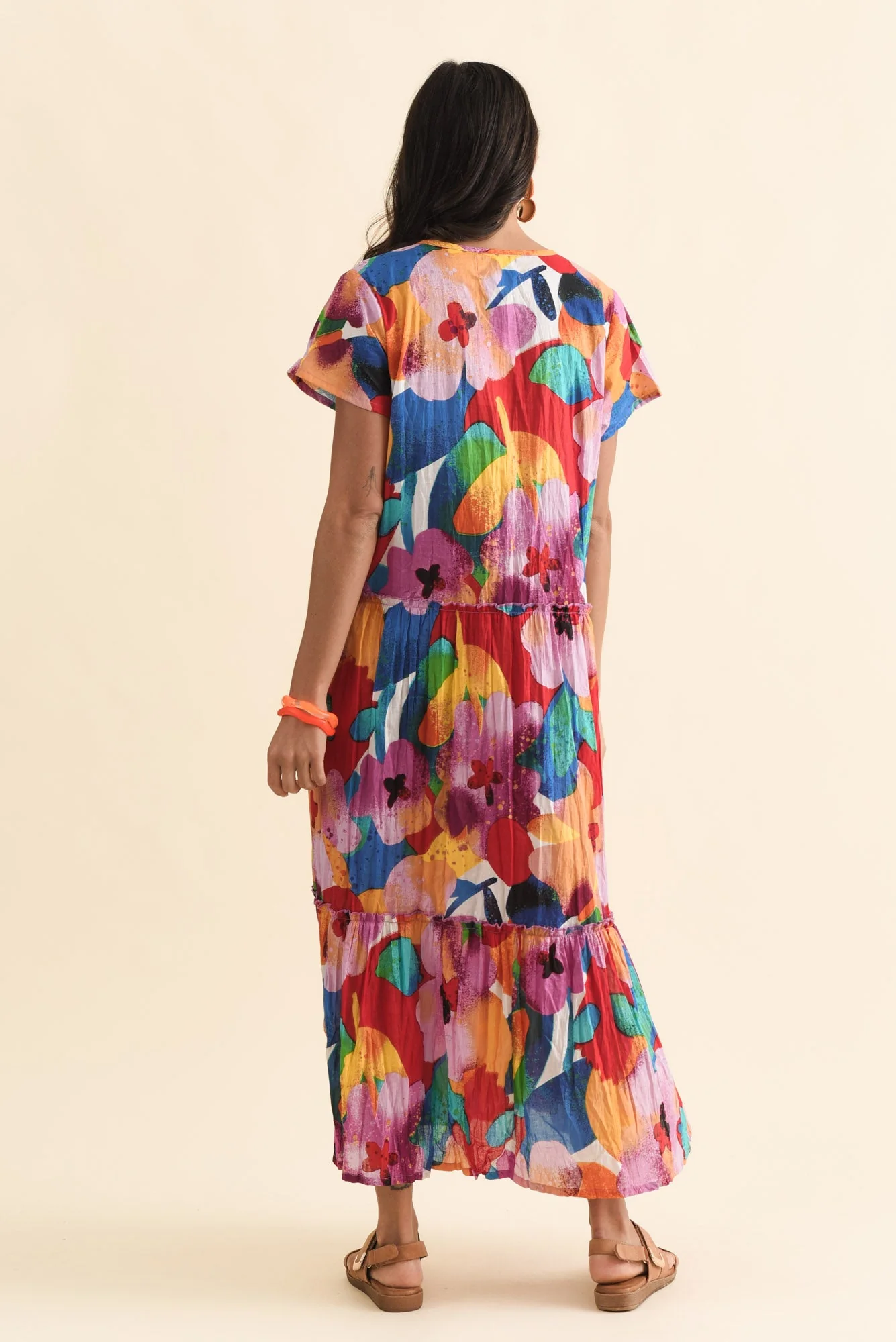 Nona Pink Bloom Crinkle Cotton Maxi Dress - Image 5