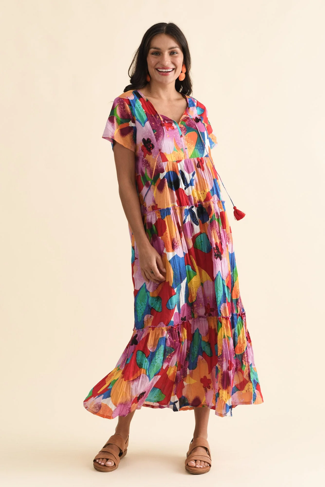 Nona Pink Bloom Crinkle Cotton Maxi Dress - Image 7