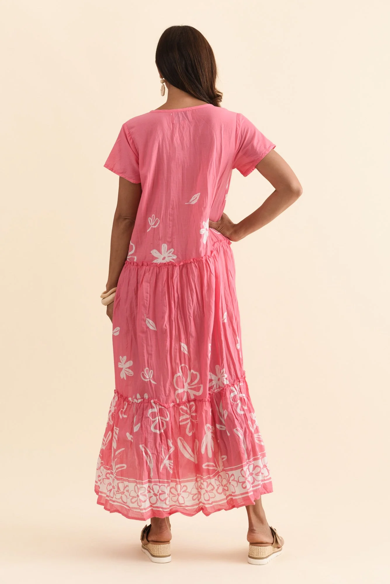 Nona Pink Flower Crinkle Cotton Maxi Dress - Image 4