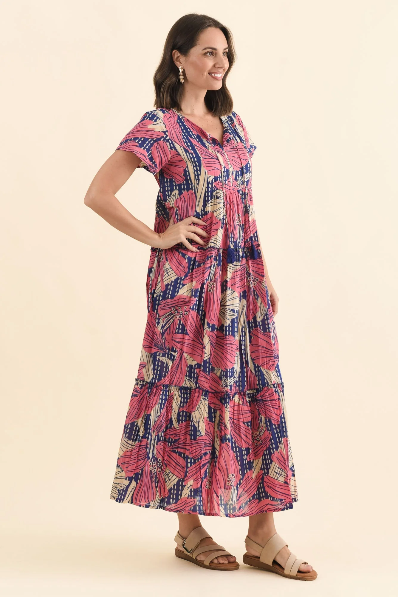 Nona Pink Lily Crinkle Cotton Maxi Dress - Image 4
