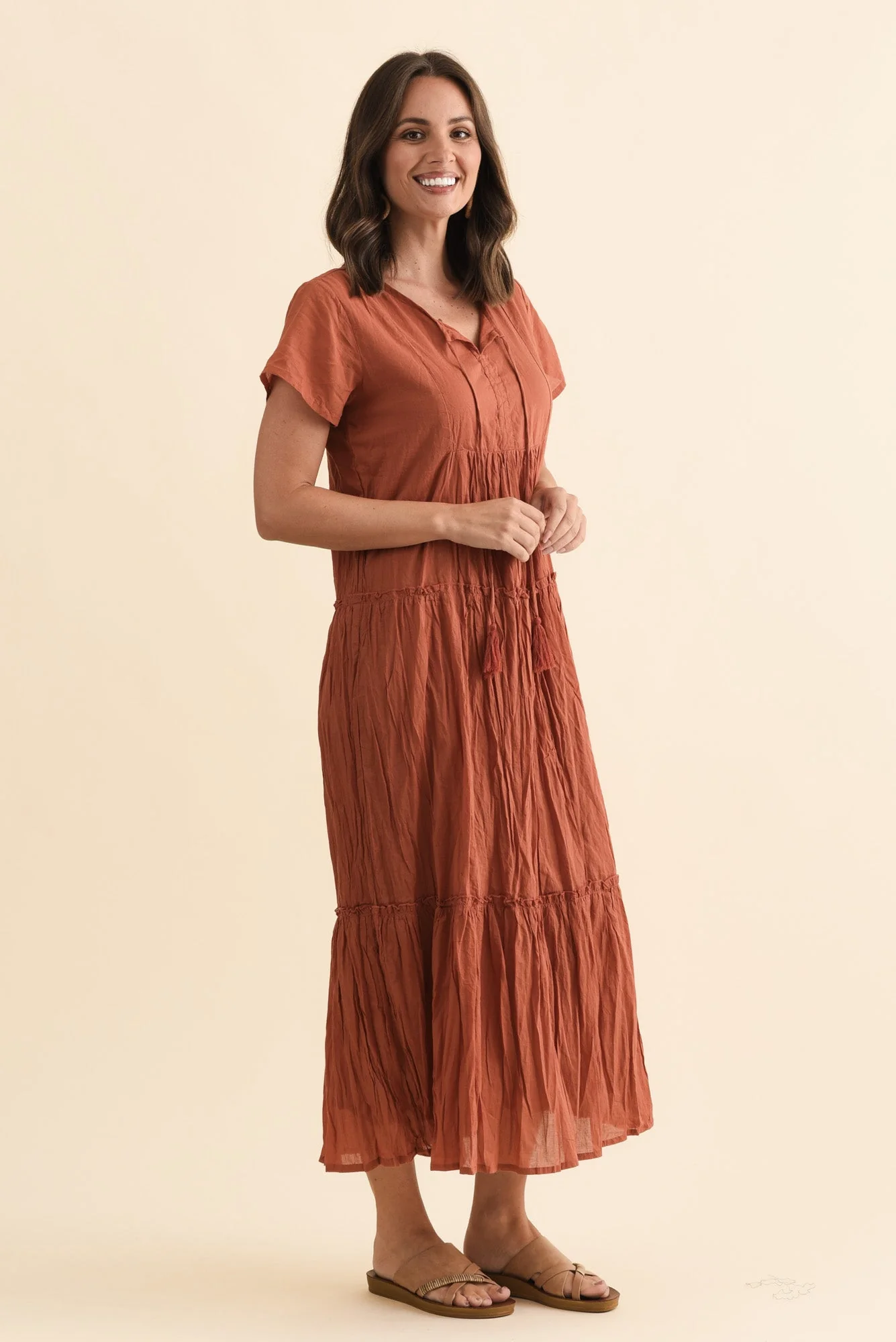 Nona Rust Crinkle Cotton Maxi Dress - Image 3