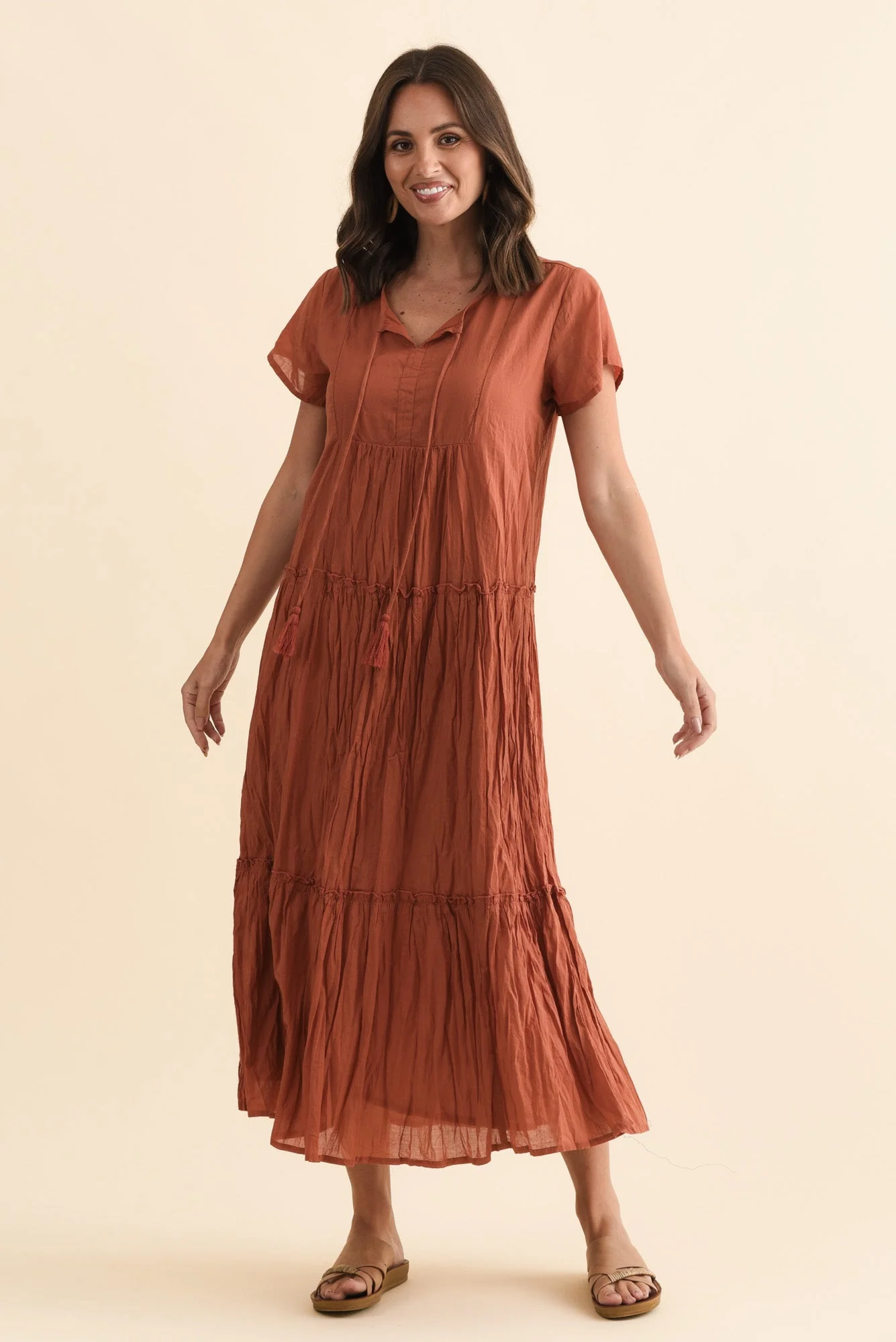 Nona Rust Crinkle Cotton Maxi Dress - Image 6