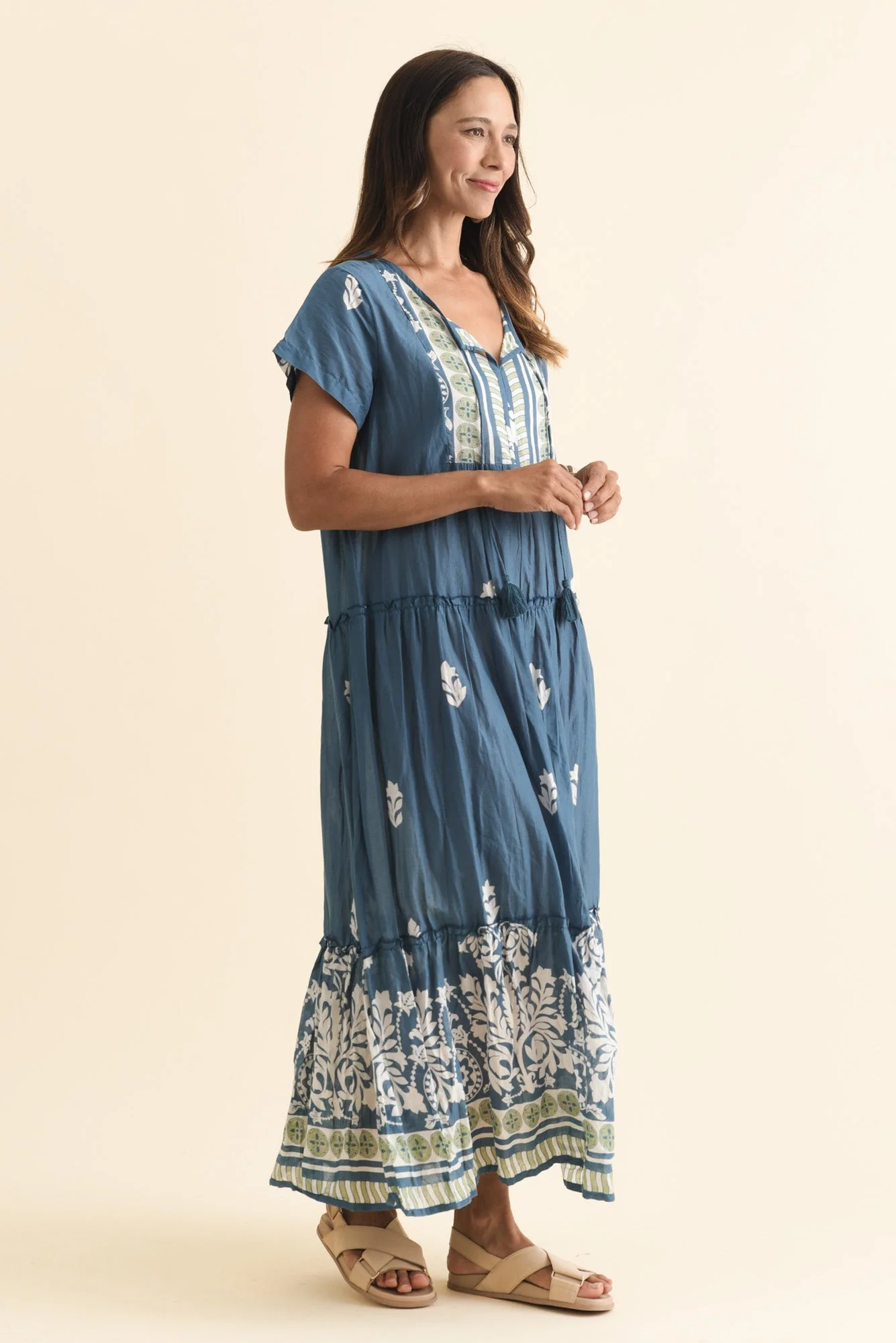 Nona Steel Abstract Crinkle Cotton Maxi Dress - Image 4