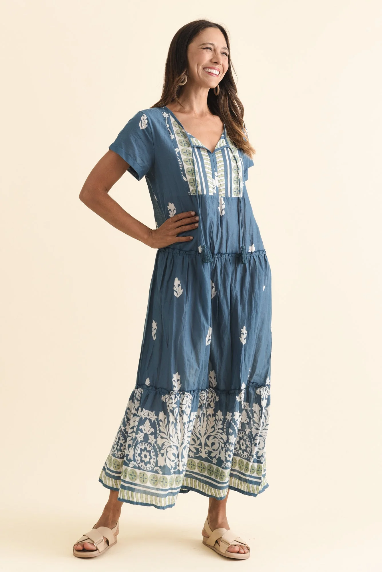 Nona Steel Abstract Crinkle Cotton Maxi Dress - Image 7
