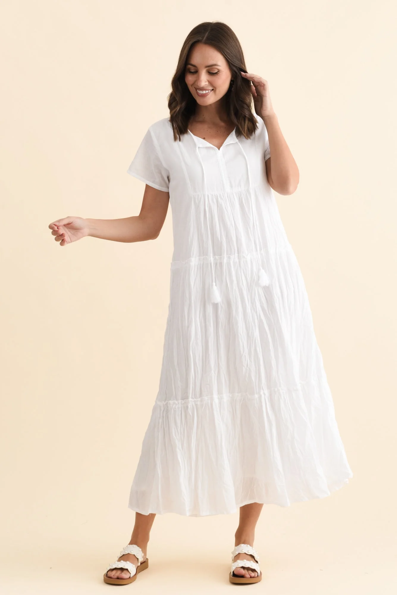 Nona White Crinkle Cotton Maxi Dress - Image 2