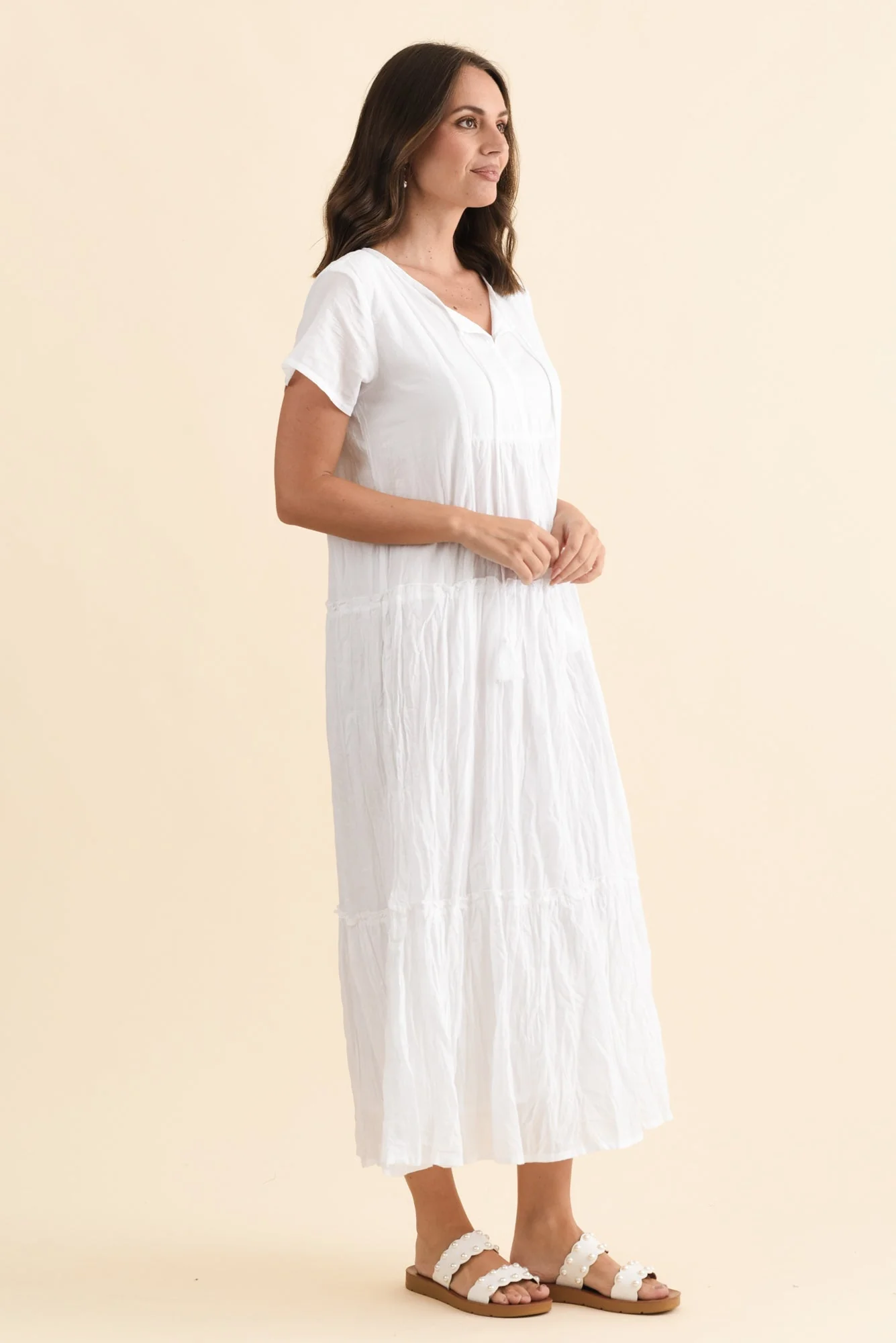 Nona White Crinkle Cotton Maxi Dress - Image 3