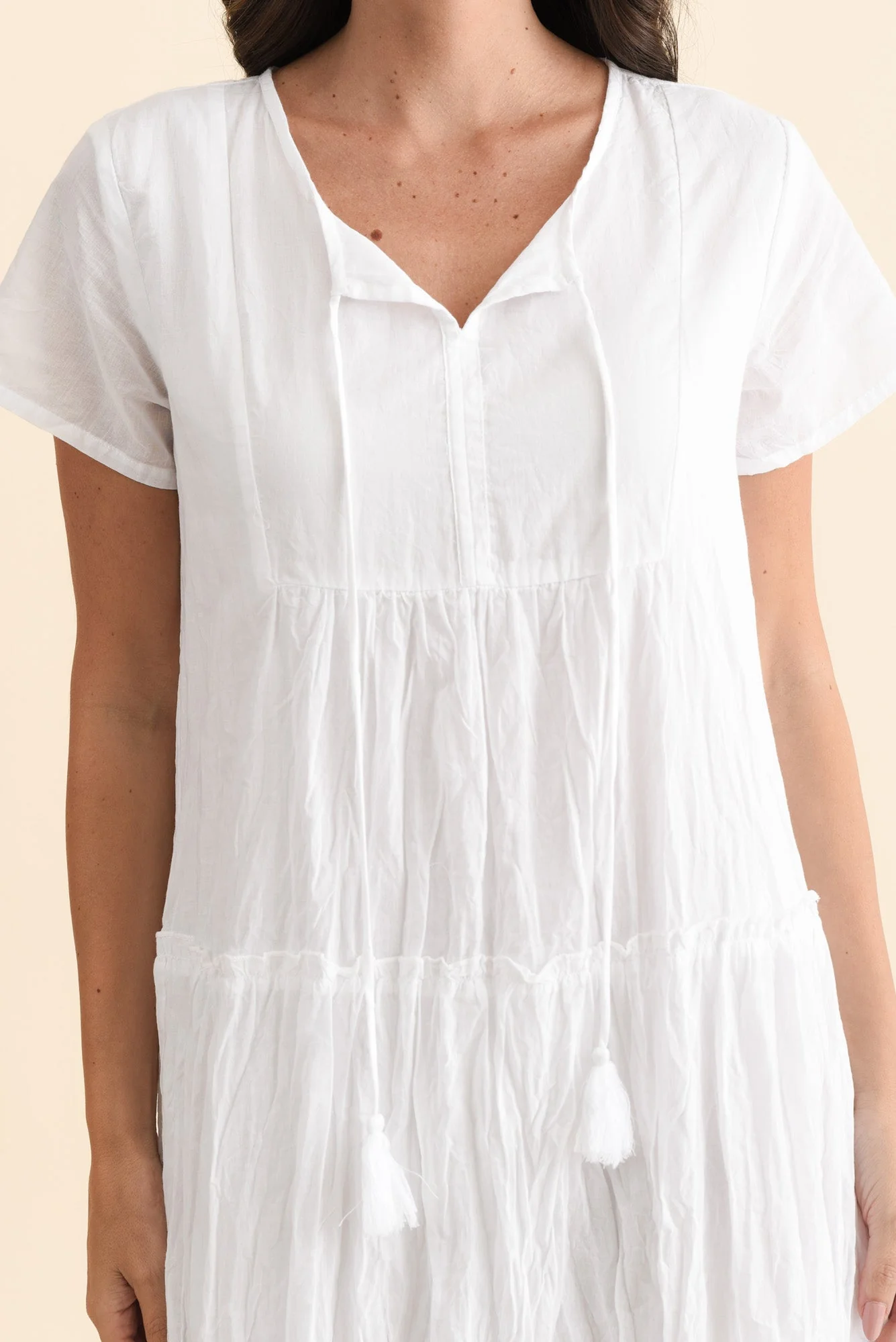 Nona White Crinkle Cotton Maxi Dress - Image 5