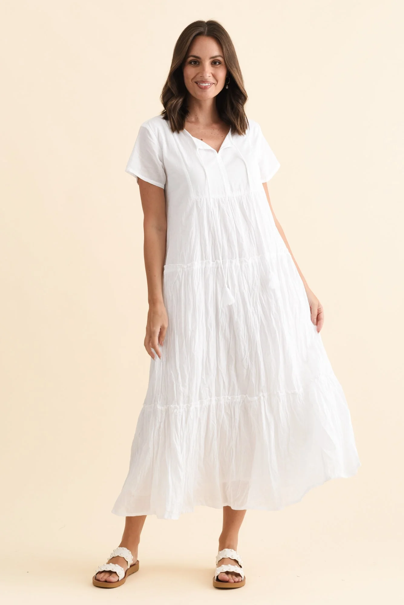 Nona White Crinkle Cotton Maxi Dress - Image 6