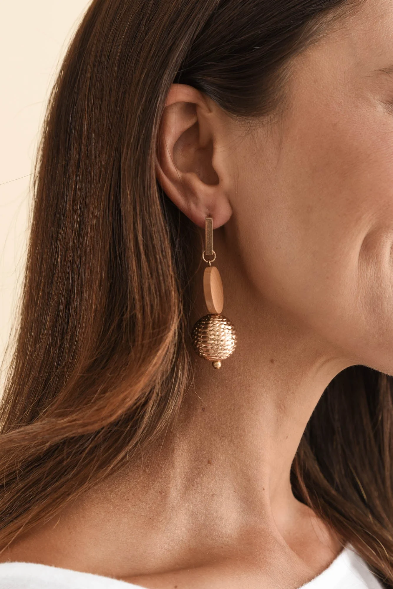 Novalee Rose Gold Wood Drop Earrings - Image 2